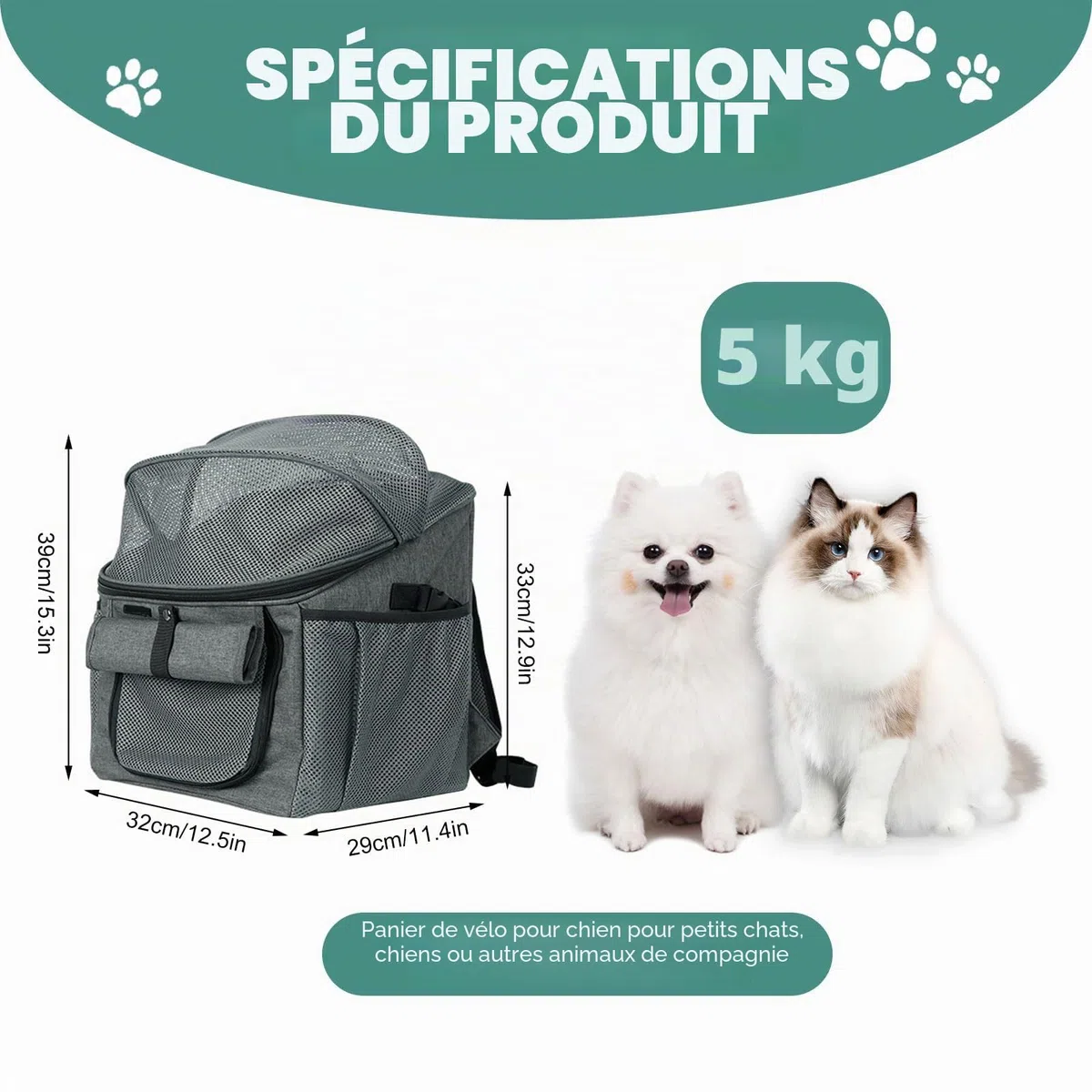 Panier de Vélo pour Chien, Sac à Dos pour Chat Pliable avec Fenêtre en Filet et Ceintures de Sécurité, Panier Velo Chien Pliable Sac à Dos Animaux de Compagnie (Noir)