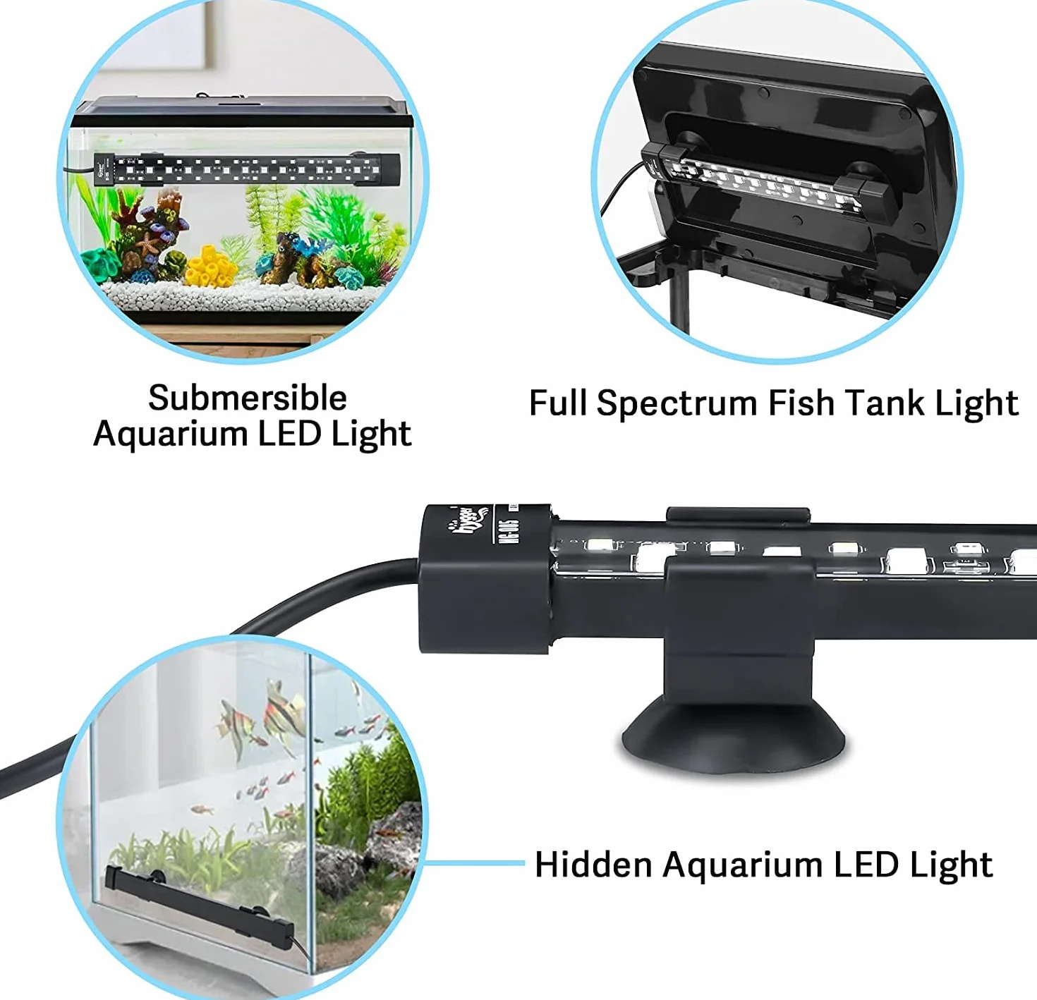 hygger Lumière LED pour Aquarium Sous-marin en Mode 24/7, Lumière de Réservoir de Poisson à Spectre Complet Cachée avec 3 Rangées de Perles, 7 Couleurs, Luminosité Réglable avec Minuterie (10W)