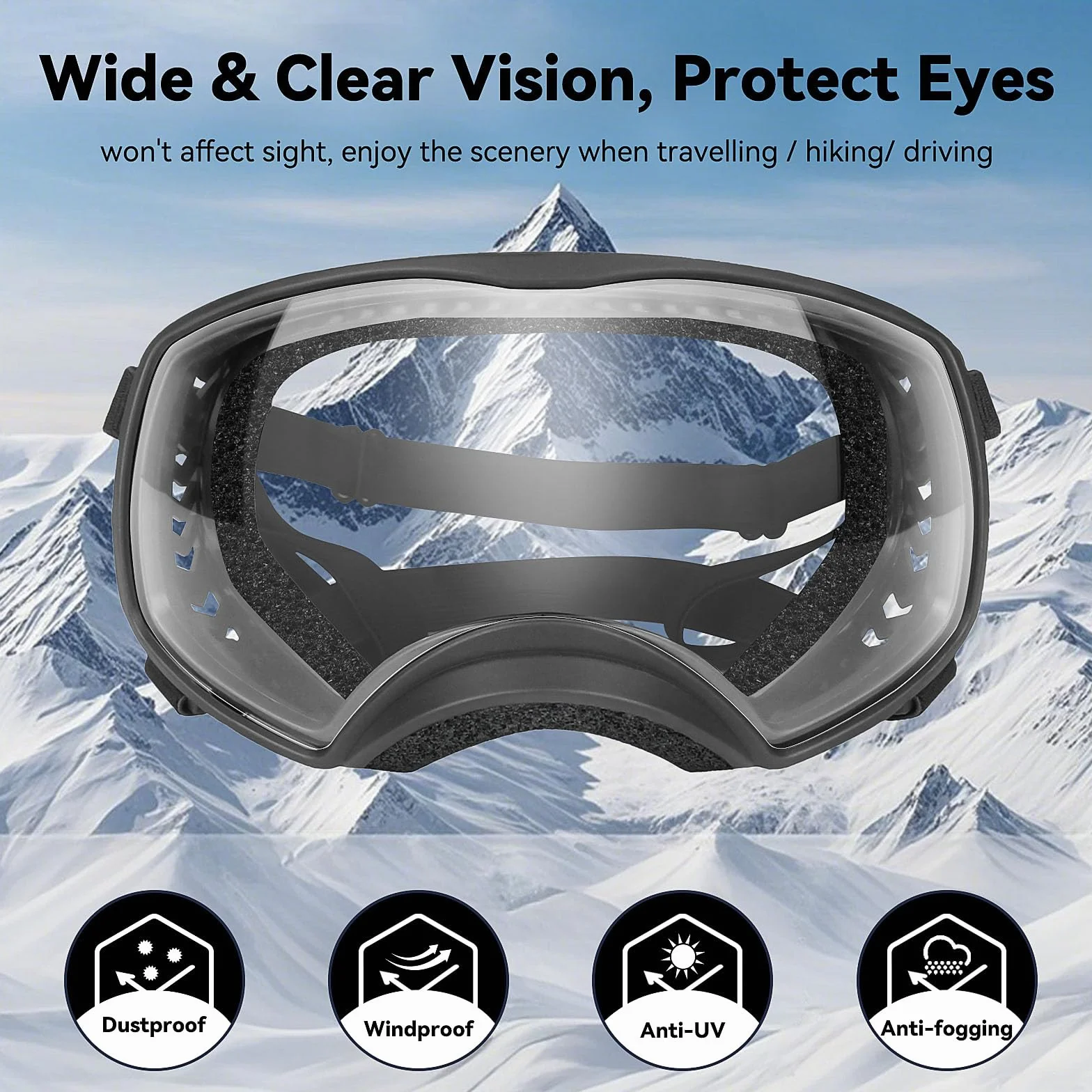 NAMSAN Lunettes de Soleil pour Chien avec Protection UV Bandeau Ajustable et Coussinets en Mousse Lunettes de Soleil pour Animaux de Compagnie Protégeant Les Yeux des Grands Chiens - Clair