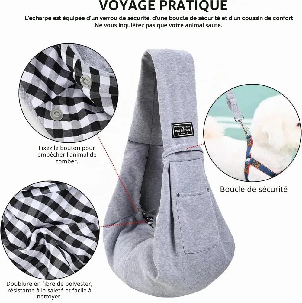 Sac de transport réversible pour chiens et autres animaux de compagnie jusqu'à 15 kg - Écharpe de transport pour chien - Sac de transport pour chien - Sac pour promenade, activités de plein air