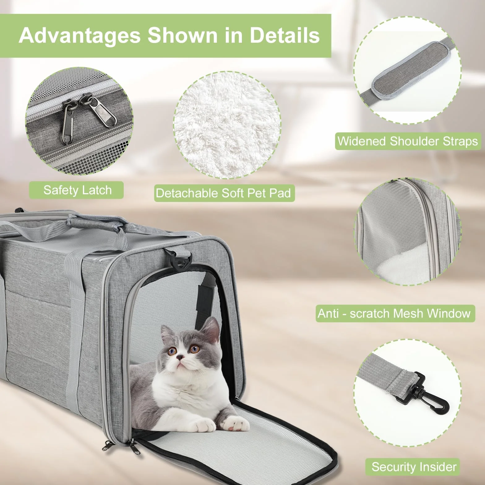 Sac Transport Chat Pliable – Cage Chat Respirante – Caisse de Transport Chat Léger pour Voyages/Voiture (Gris)