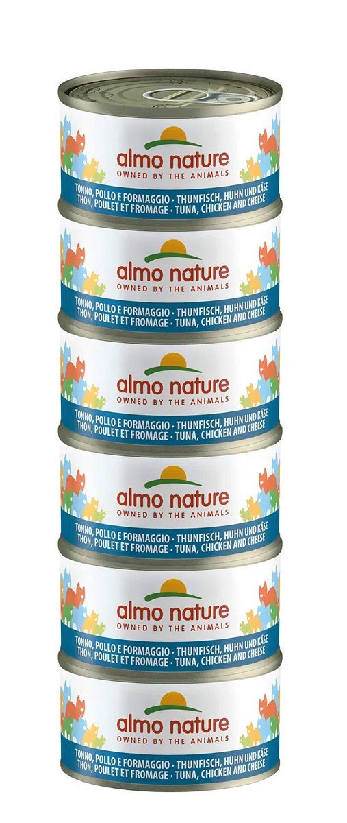 Almo Nature Mega Pack Natural au Thon, Poulet et Fromage - Nourriture Humide pour Chat Adulte: 6 boîtes de 70g