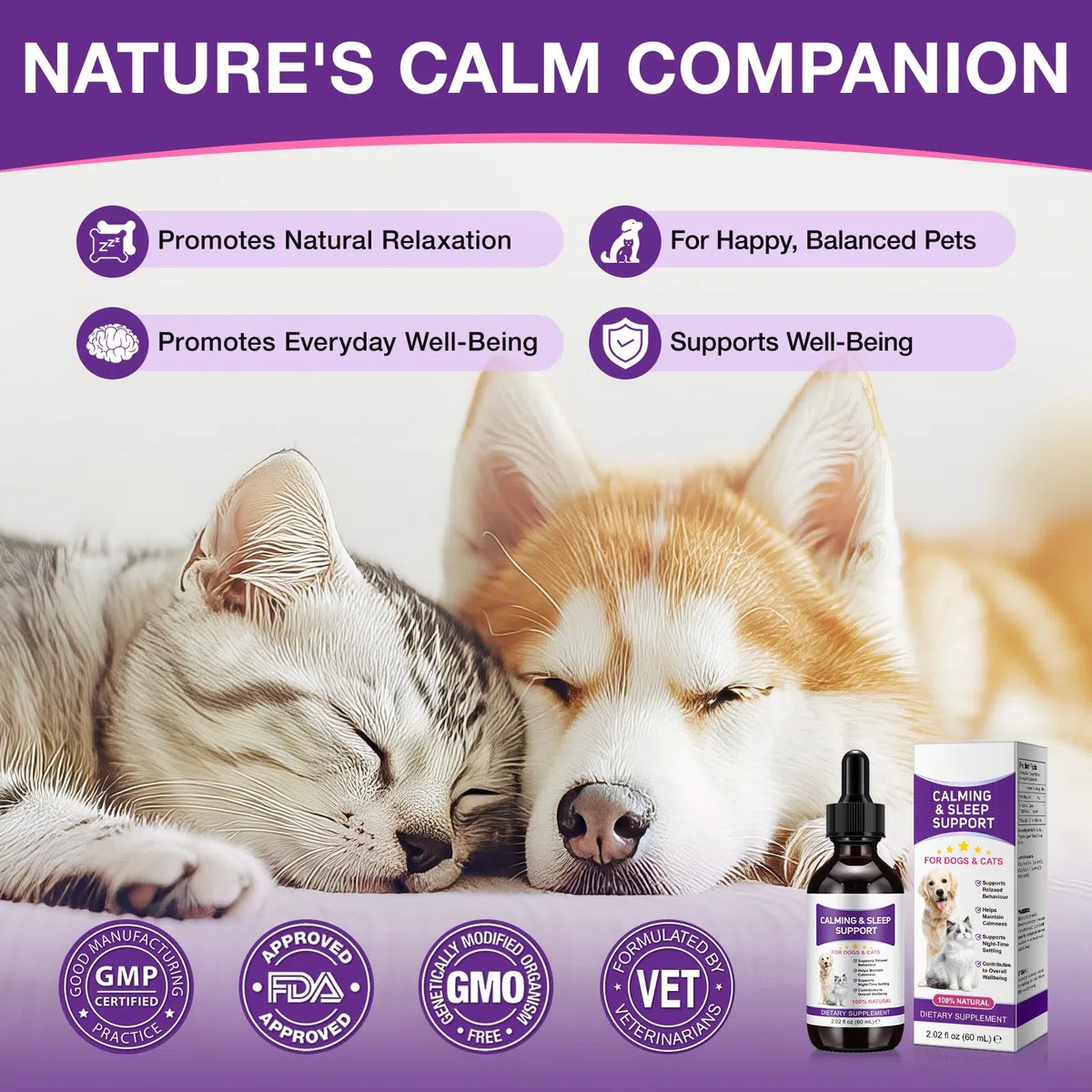Mélatonine pour chiens, aide au sommeil pour chien, mélatonine pour chien, soutien à la relaxation et au sommeil profond, apaisant pour les chiens dans le bruit, feux d'artifice (60 ml)