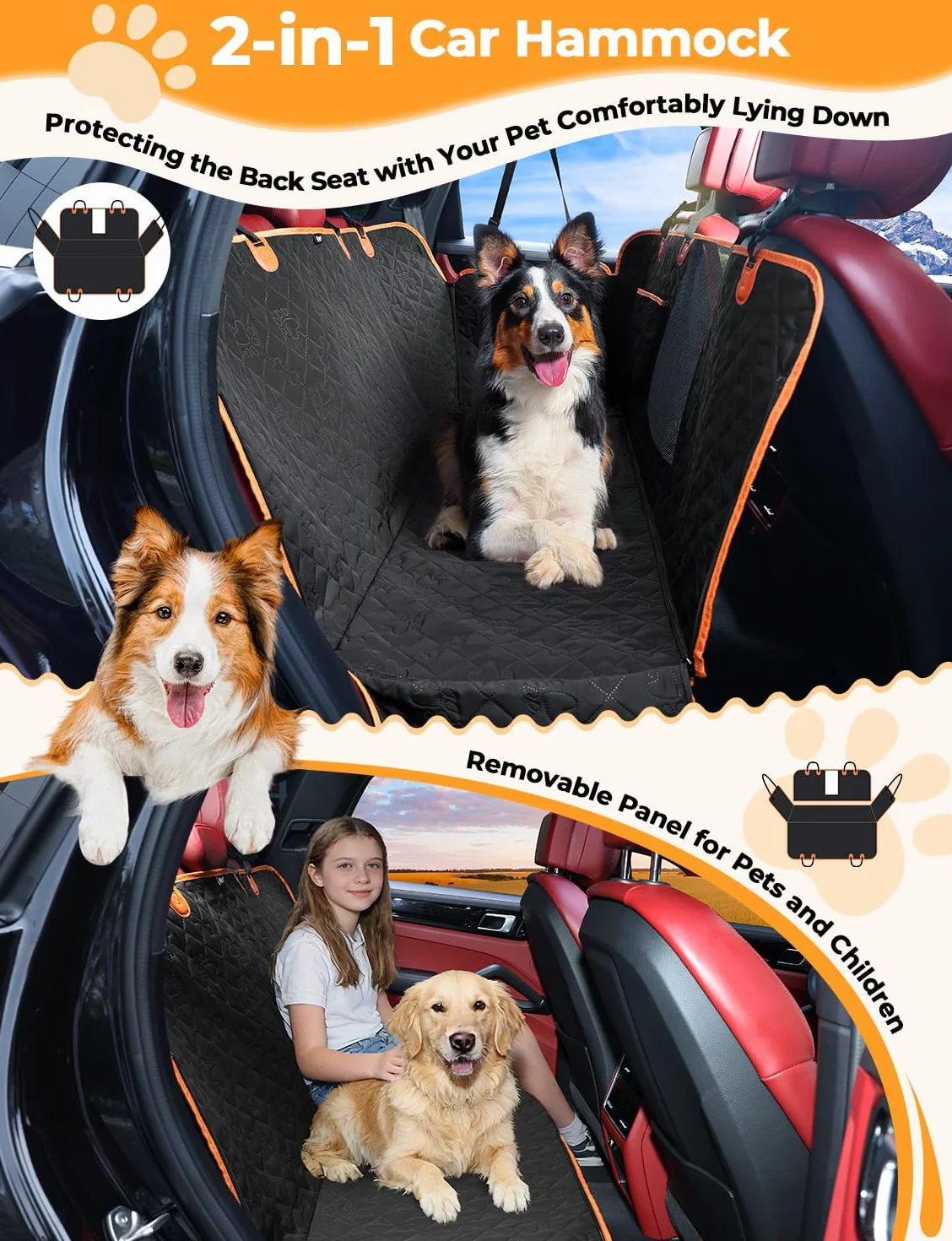 KYG Housse de siège Auto pour Animaux - Conception Amovible, fenêtre en Maille Respirante, Sangle de sécurité Anti-évasion, imperméable et antidérapante - Universelle pour Chiens et Chats (Noir)