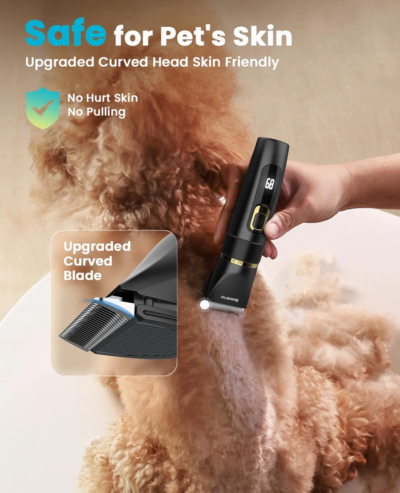 oneisall Tondeuse à cheveux silencieuse pour chiens et chats 2 000 mAh rechargeable IPX7 imperméable Barboncini