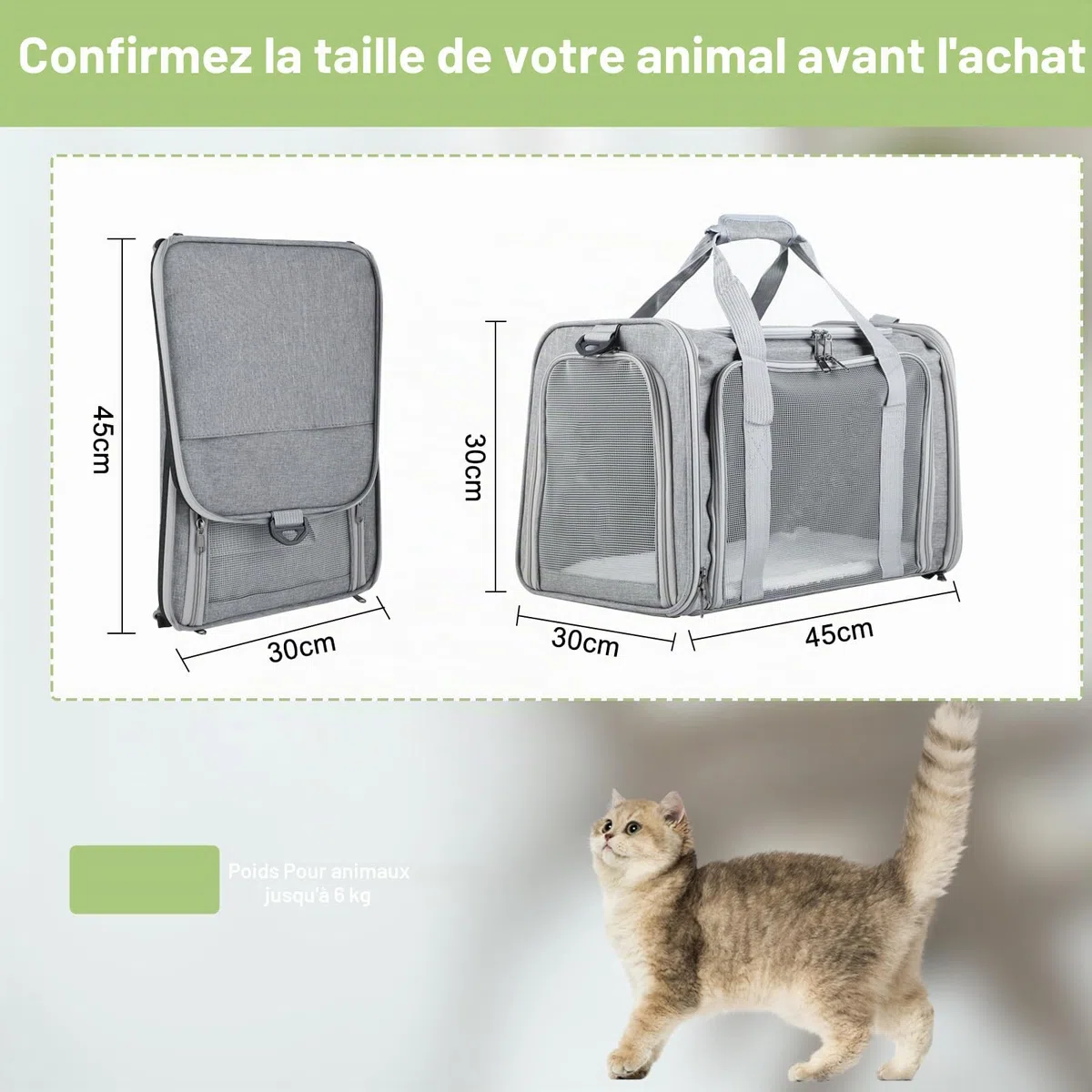 Sac Transport Chat Pliable – Cage Chat Respirante – Caisse de Transport Chat Léger pour Voyages/Voiture (Gris)