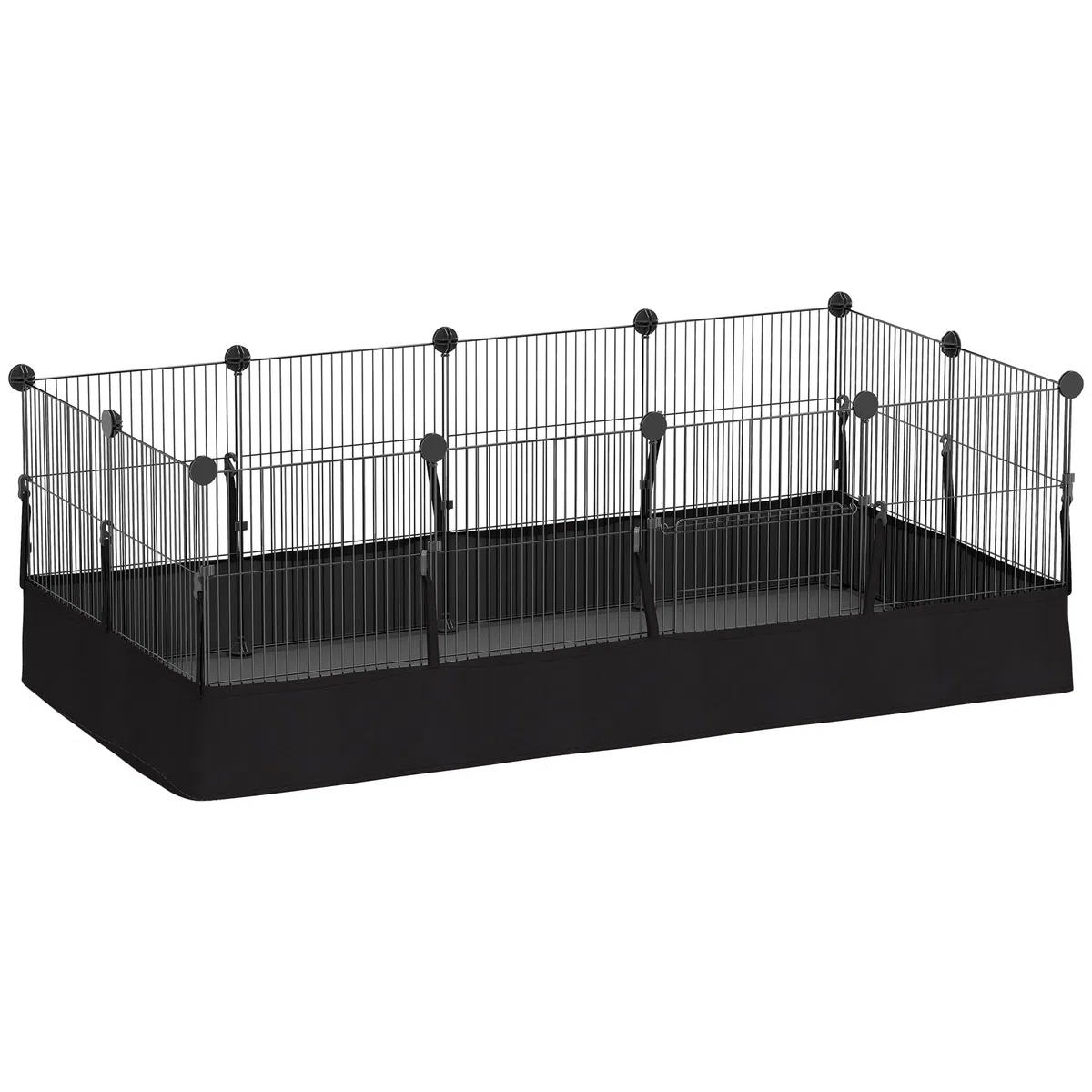PawHut Enclos pour Petits Animaux, Cage à Lapin modulable, 12 Panneaux avec Tapis étanche, Parc clôture pour Animaux, intérieur et extérieur pour cochons d'Inde, Lapins, hérissons, en Acier, Noir