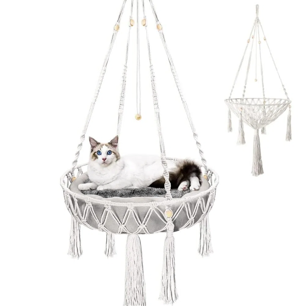 Hamac pour Chat - Lit Balançoire en Coton à Suspendre, Nid Tricoté pour Fenêtre, pour Dormir, Jouer, Escalader et Se Détendre