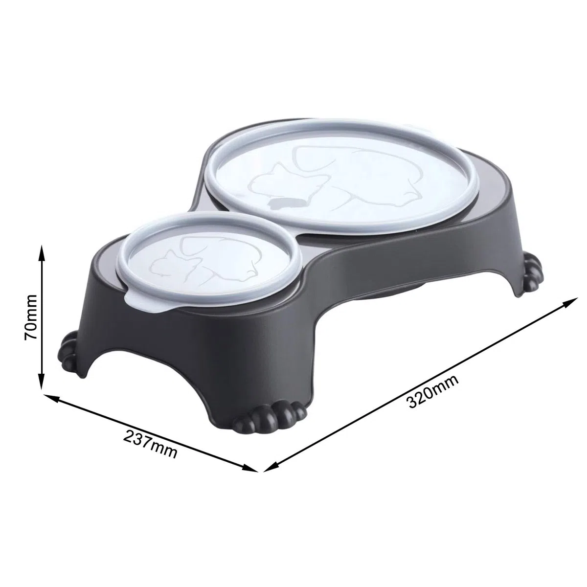 Rotho MyPet Sally Double Bol d'alimentation avec Couvercle, Plastique (PP) sans BPA, Anthracite, 1l + 0.28l (32.0 x 23.7 x 7.0 cm) (Lot de 2)