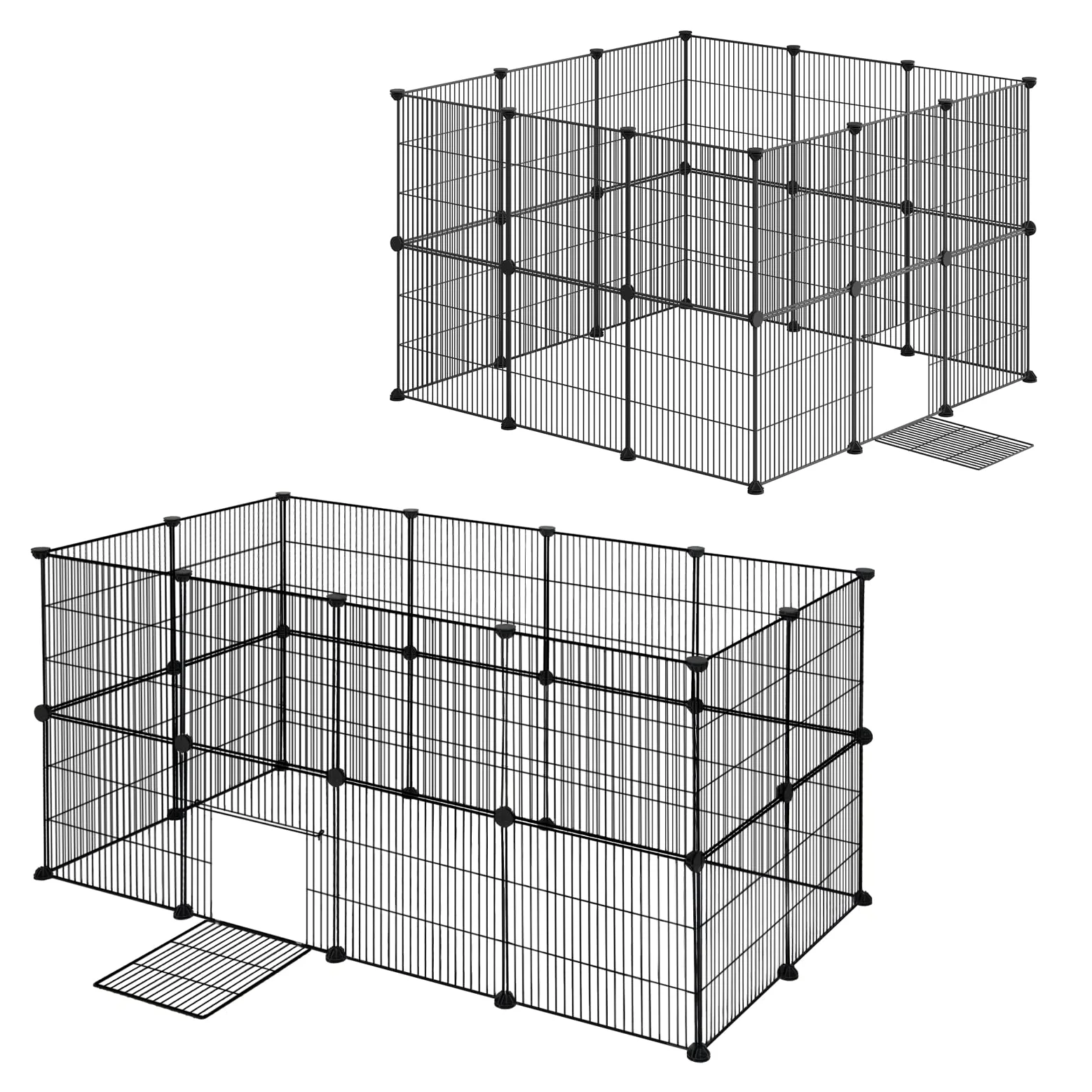 EUGAD Lot de 24 Enclos Lapin avec Porte, Modulable Enclos Lapin Intérieur, DIY Parc pour Petits Animaux, Clapier Métallique, Clôture Réglable pour Lapins Hérissons Furets 142x72x72CM