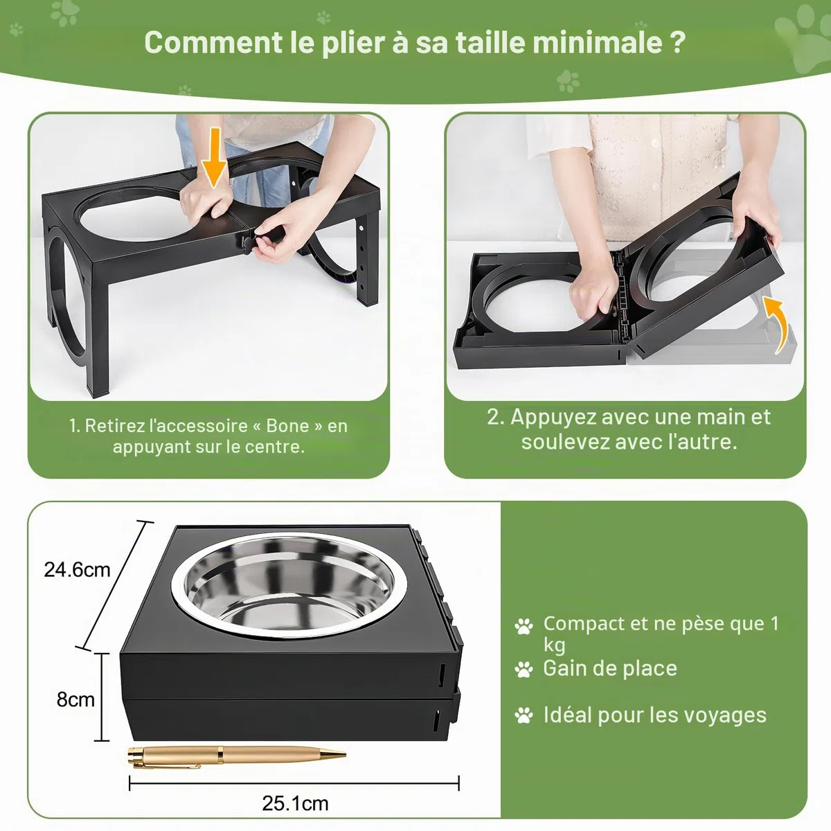 X XBEN Gamelle Chien Surélevées de 5 Hauteurs Ajustables, Gamelle pour Chien avec 2 Bols en Acier Inoxydable de 1,5L, Pliable, Antidérapant, Convient aux Petits, Moyens et Grands Chiens