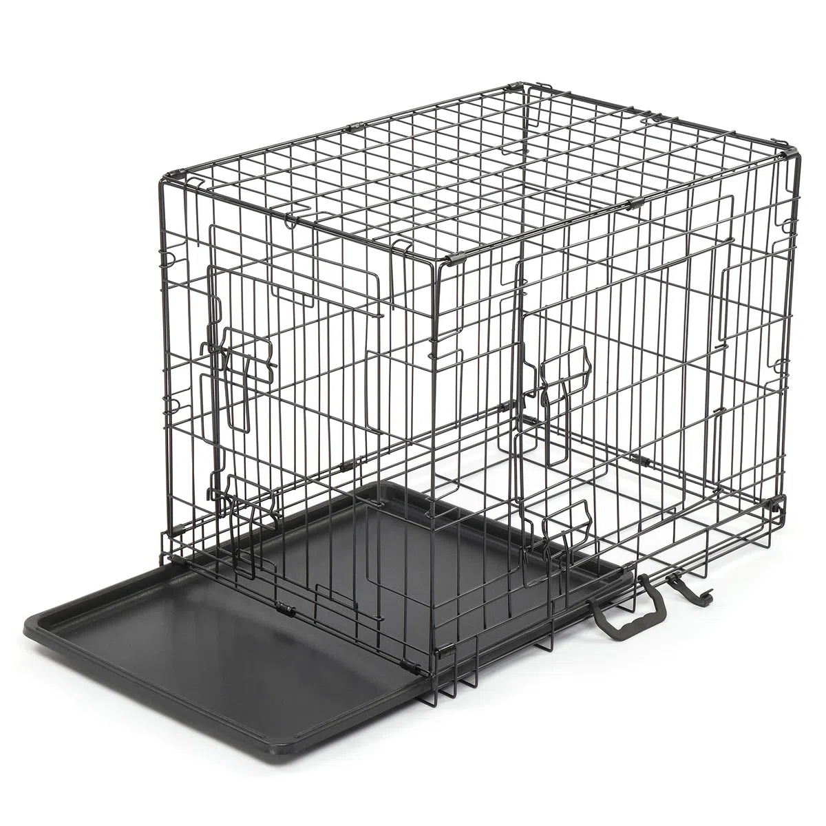 Bonnlo Cage de Chien Pliable avec 2 Portes Verrouillables et Plateau Amovible, Cage Chien en Métal, Cage de Transport pour Chien, Noir, 60 x 43 x 50 cm