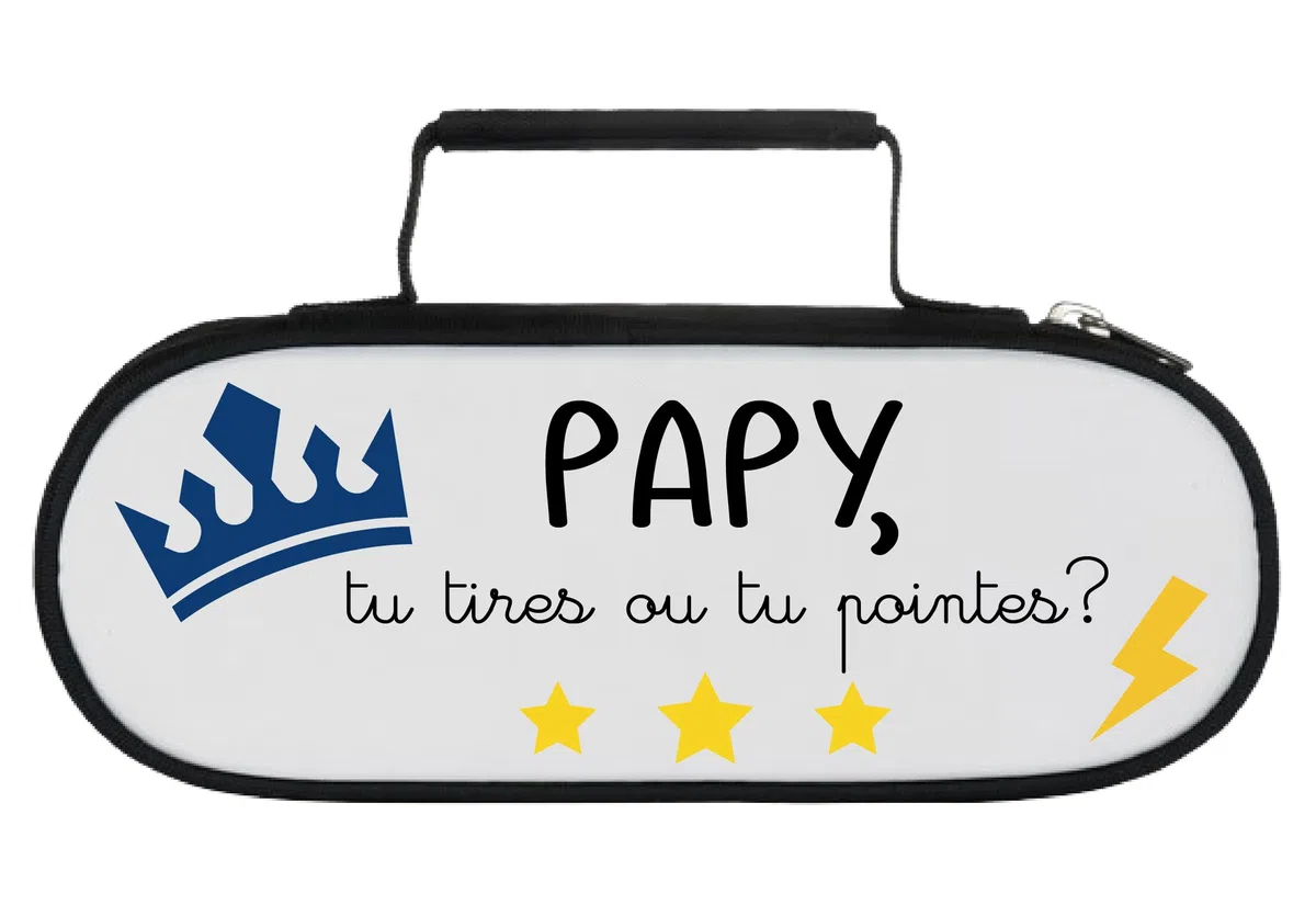 Sacoche pour 3 Boules de Pétanque avec Fermeture Éclair - Inscription "Papy, Tu Tires ou Tu Pointes ?" - Cadeau Papy Pétanque, Anniversaire, Noël