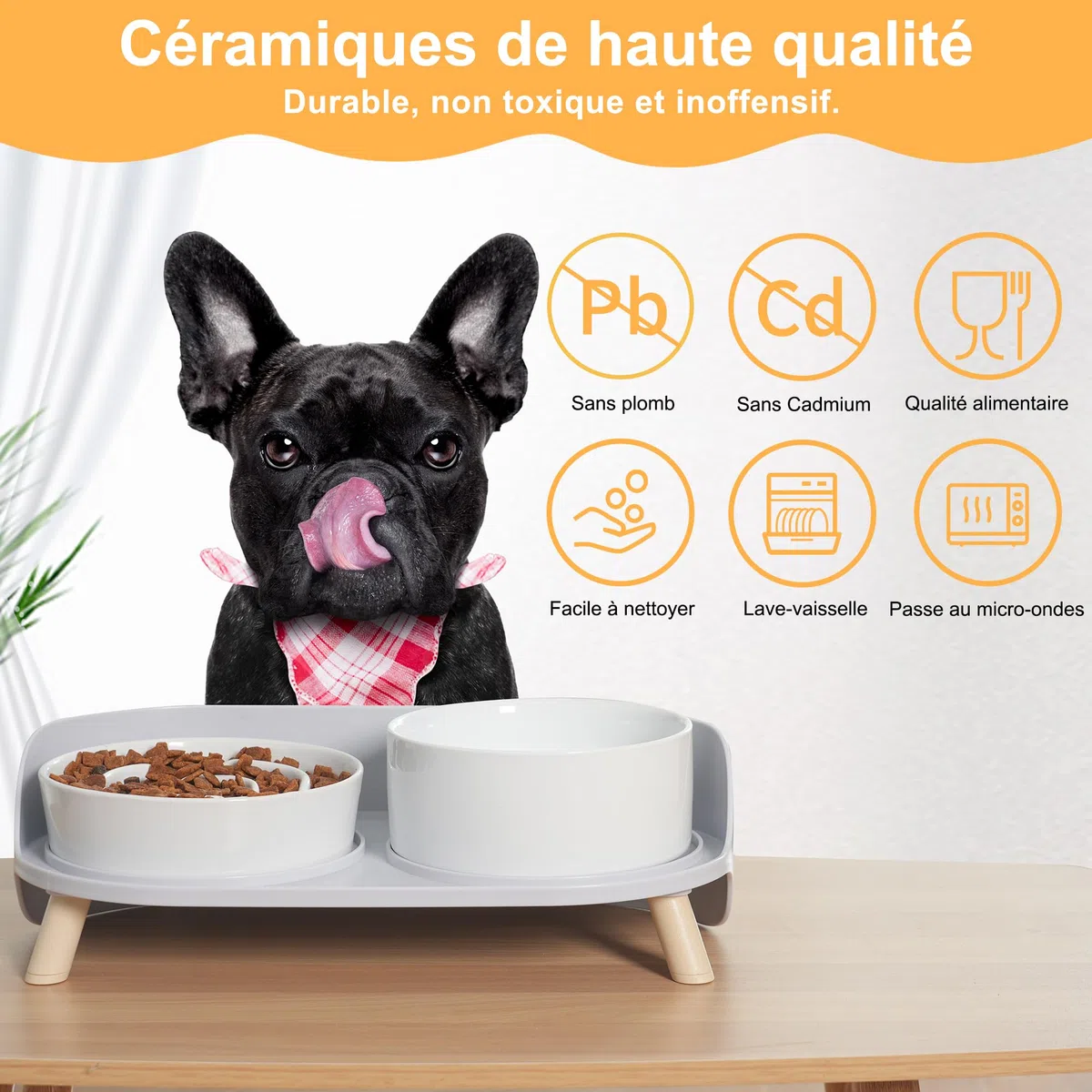 Gamelle Chien Anti-glouton surélevée Set - gamelles céramique avec Support Plastique antidérapant - Bol Alimentation Lente et Bol d’Eau pour Chiens de Petite et Moyenne Taille