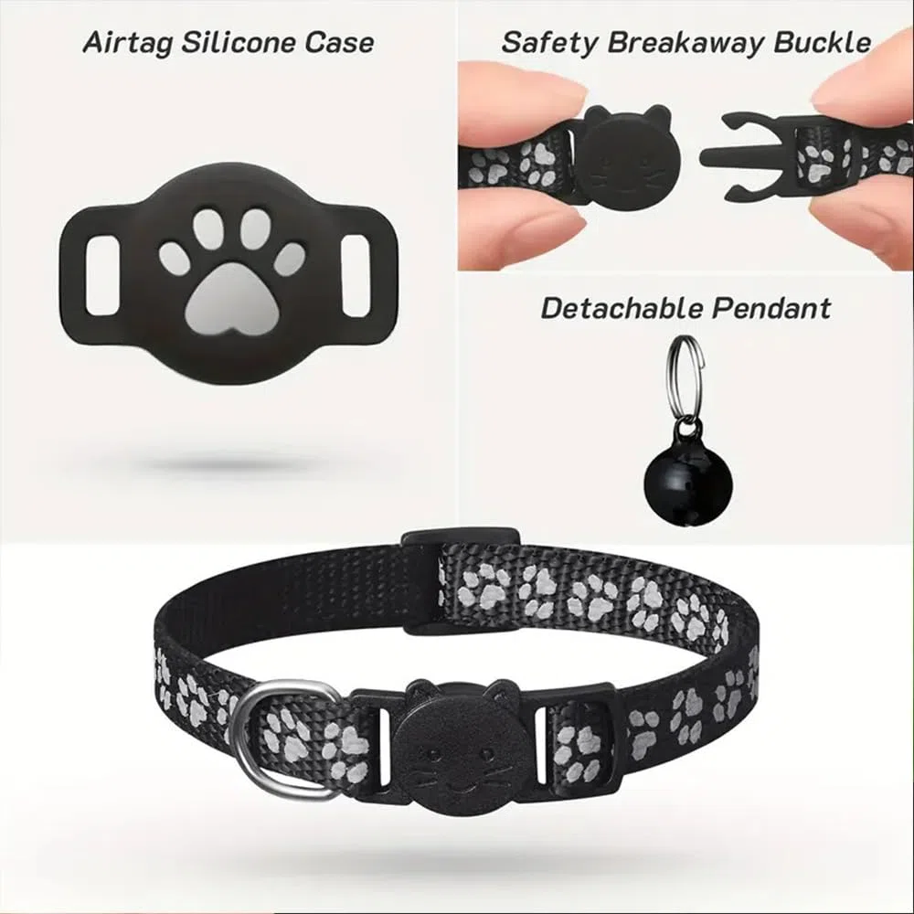 Collier GPS Chat, Traceur GPS Chat Tracker, sans Abonnement Mensuel, Pas de SIM, Compatible avec Apple Find My (iOS Uniquement) (Collier + pisteur Rose)