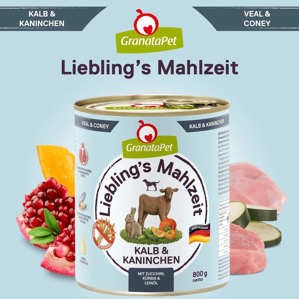 GranataPet Liebling's Repas Veau et Lapin - Nourriture Humide pour Chien - sans céréales et sans Sucre - Aliment Complet - 6 x 800 g