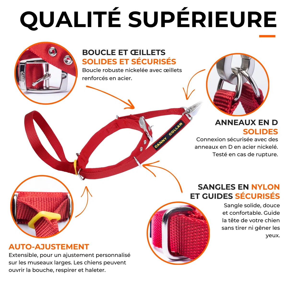 Canny Collar – Licol de Dressage Anti-Traction pour Chien | Apprend à Ne Pas Tirer en Laisse | Doux, Confortable et Sûr | Facile à Utiliser – Noir, Taille 7