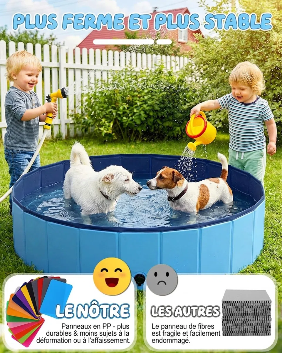 Piscine Chien Pliable et Robuste, Bassin pour Chiens en PVC Antidérapant, Piscine Portable pour Animaux et Enfants, Baignoire Extérieure pour Petit et Grand Chien, Bleu,80 x 20 cm