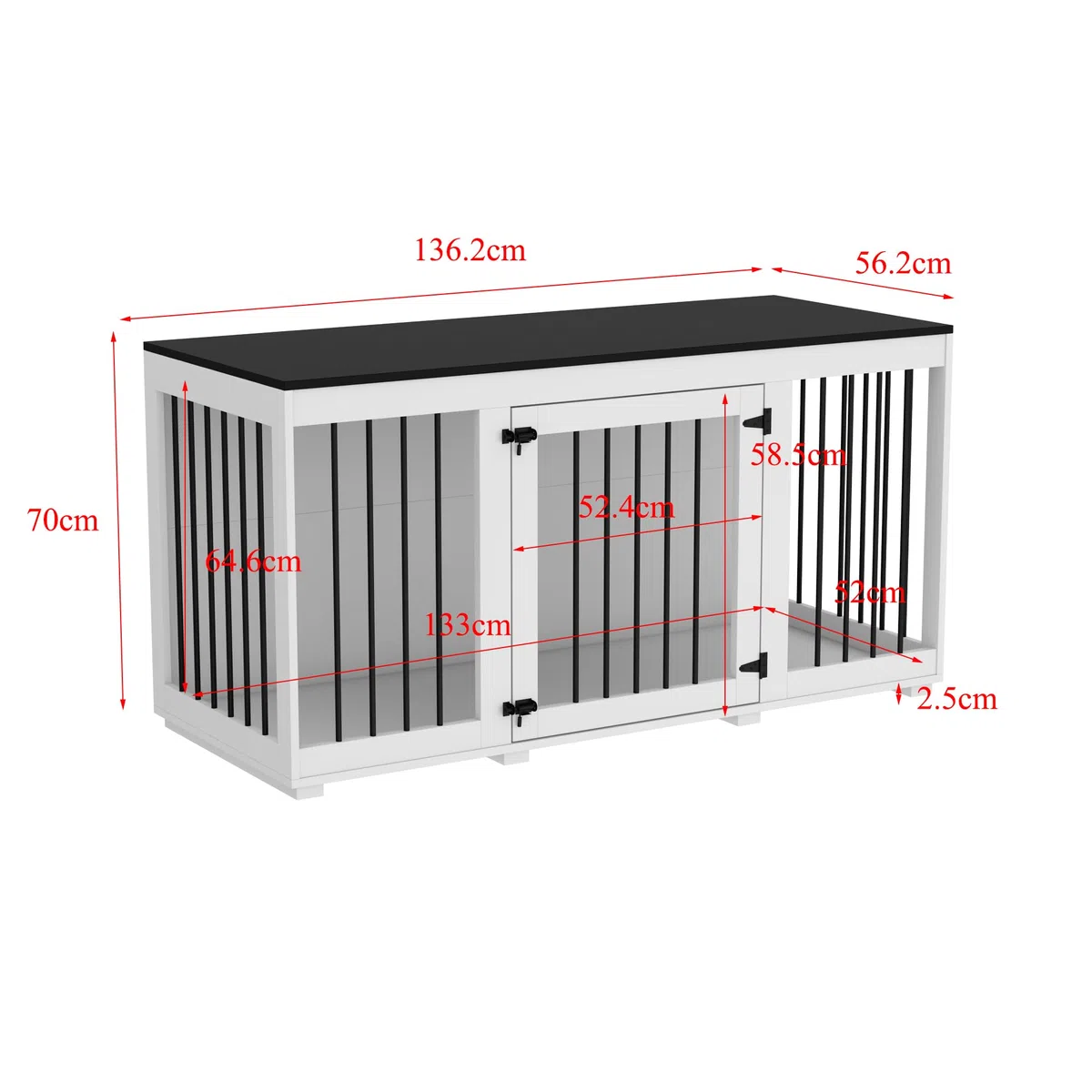 Cage Moderne pour Chien avec 1 Porte grillagée,Niche pour Chien en MDF et métal,Cage de Transport pour Animal Domestique, Respirante,Niche d'intérieur pour Moyenne,136.2x56.2x70cm