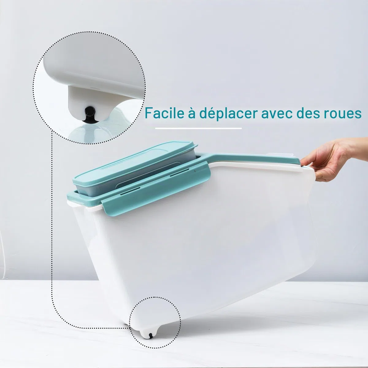 Citylife 12L Conteneur Croquettes Chien avec roulettes, boite croquette chat avec 1.8L boîte hermétique et Tasse, pour le stockage de croquettes nourriture, grains de café, farine d'avoine, céréales