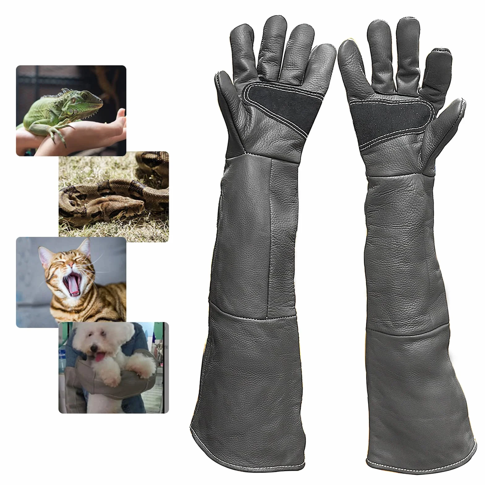 Anti-Morsure Gants de Manutention pour Animal, 60cm Gants de Travail en Cuir pour Le Soudage, Le Jardinage ou la Manipulation de Chat/Chien/Serpent/Lézard/Faucon/Reptile (Couleur Profonde)