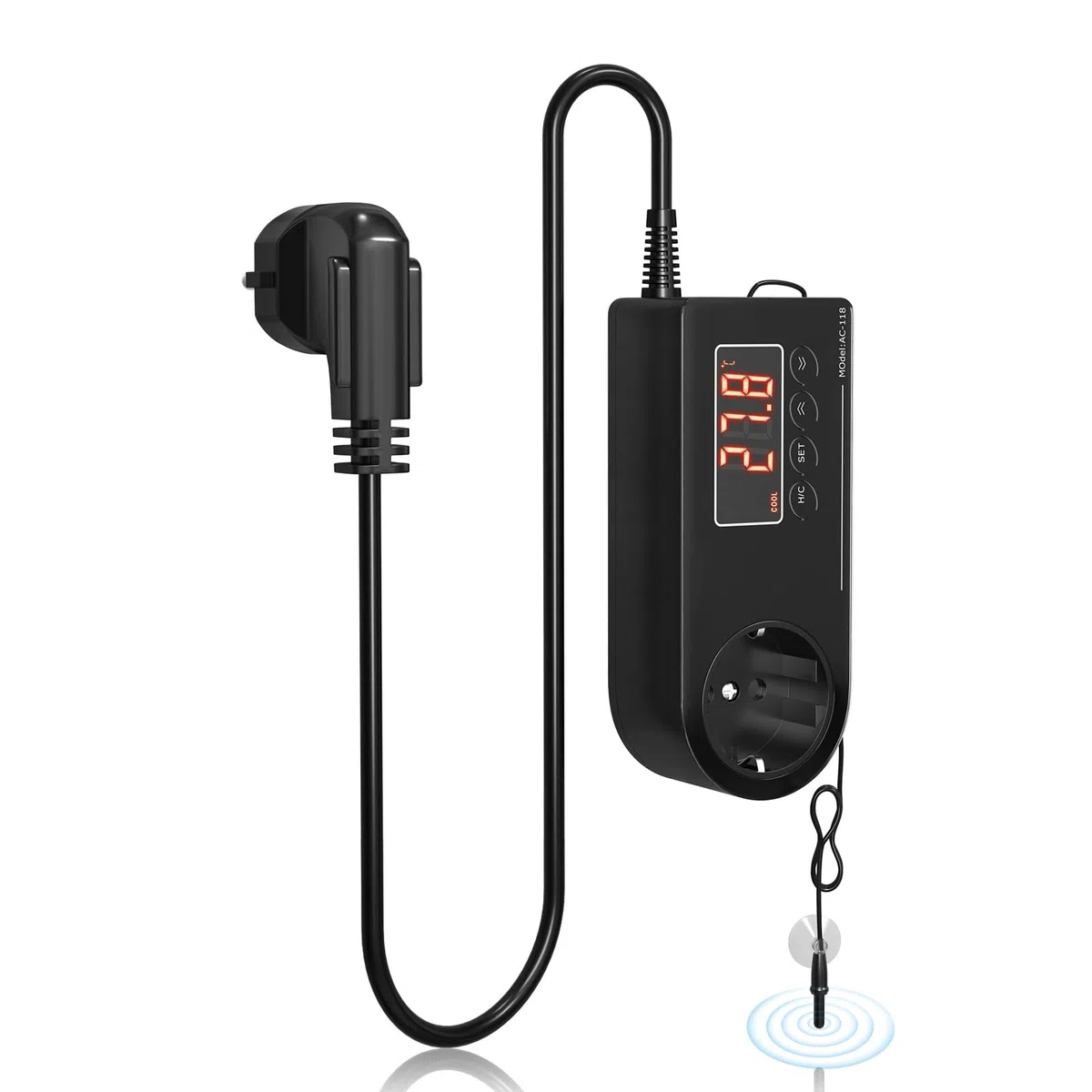 GlowUp Thermostat Terrarium 220V Prise Thermostat EU Plug Prise Thermostat avec Sonde Prise de Contrôle de Température pour Serre, Reptiles, Aquarium, Incubateur, Etc (1Pcs)