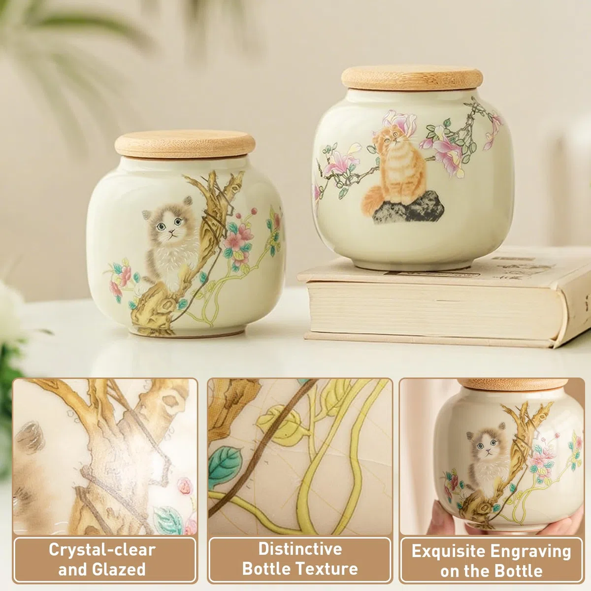 Urne funéraire en céramique pour animal de compagnie – Bocal commémoratif hermétique et portable, résistant à l'humidité et portable, petit souvenir pour cendres de chat, récipient pour