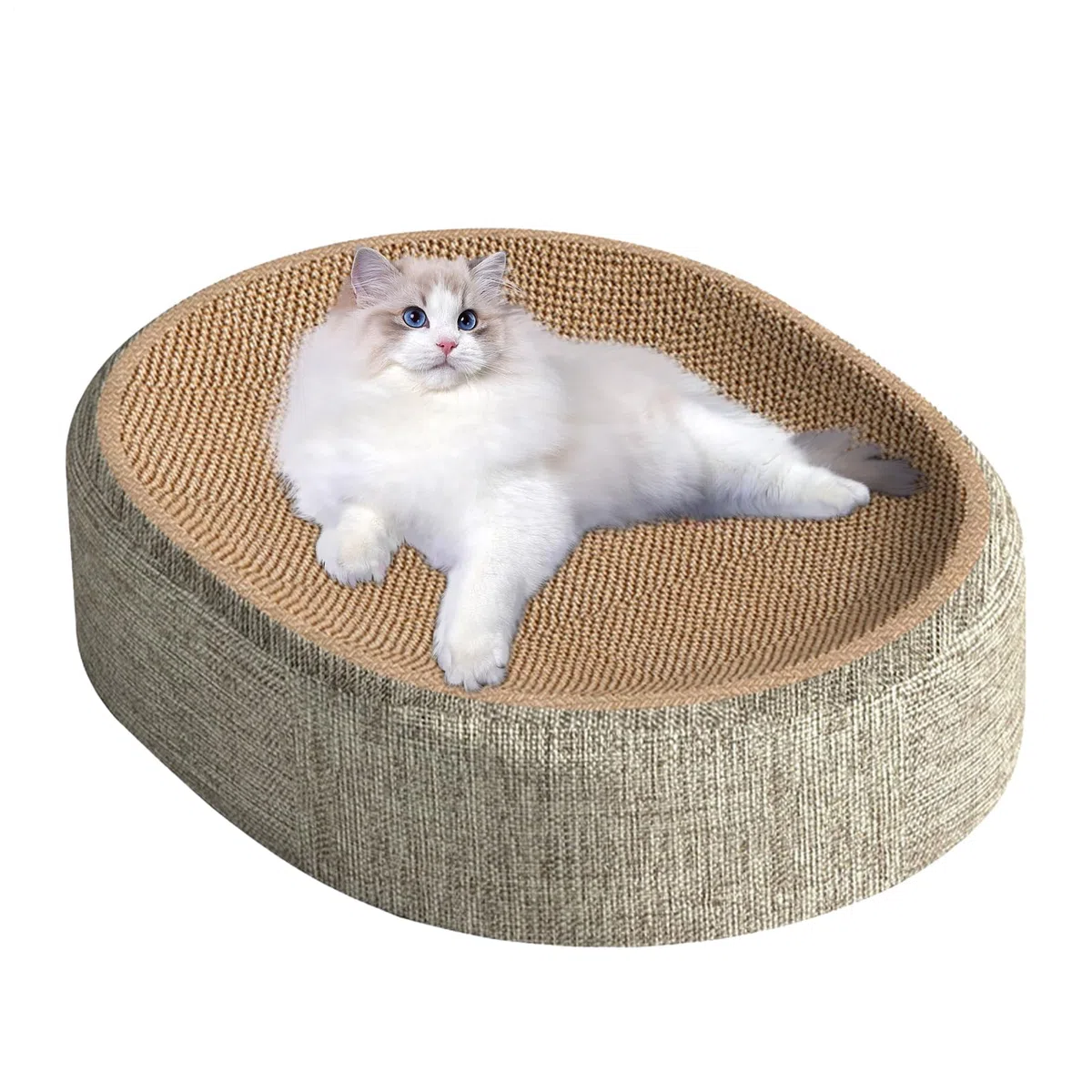Ovale Griffoir en Sisal pour Chat, Griffoir Ovale en Sisal, Lit pour Chats Résistant À l'usure, Espace De Détente avec Matelas À Gratters, Tapis À Gratters pour Jouer Et Anti-Destruction Meubles
