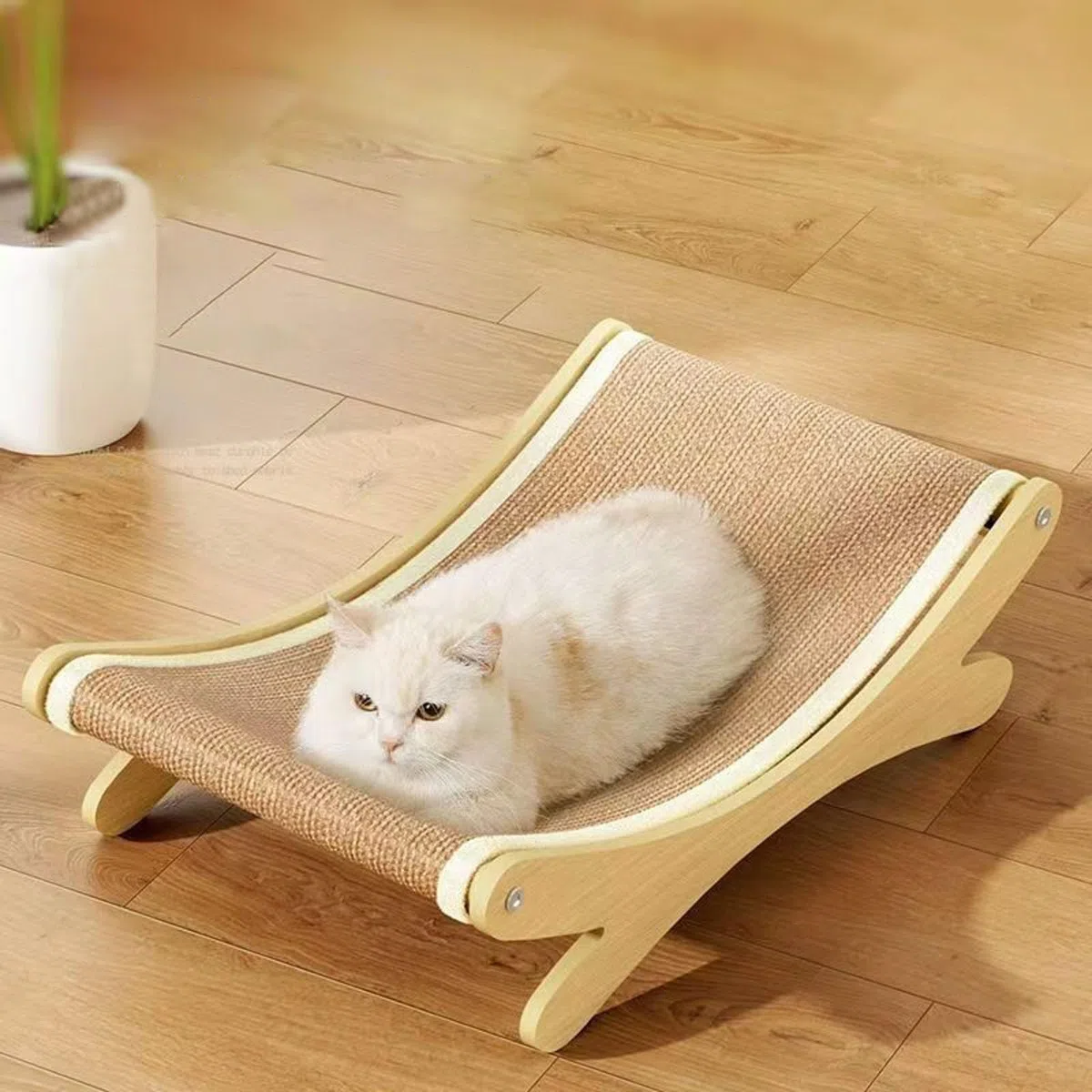 Lit 2-en-1 en sisal pour chat avec griffoir pour chats de grande taille - Hamac avec coussin en sisal, meuble en bois pour chat pour griffer et se reposer (Khaki 1 pièce)