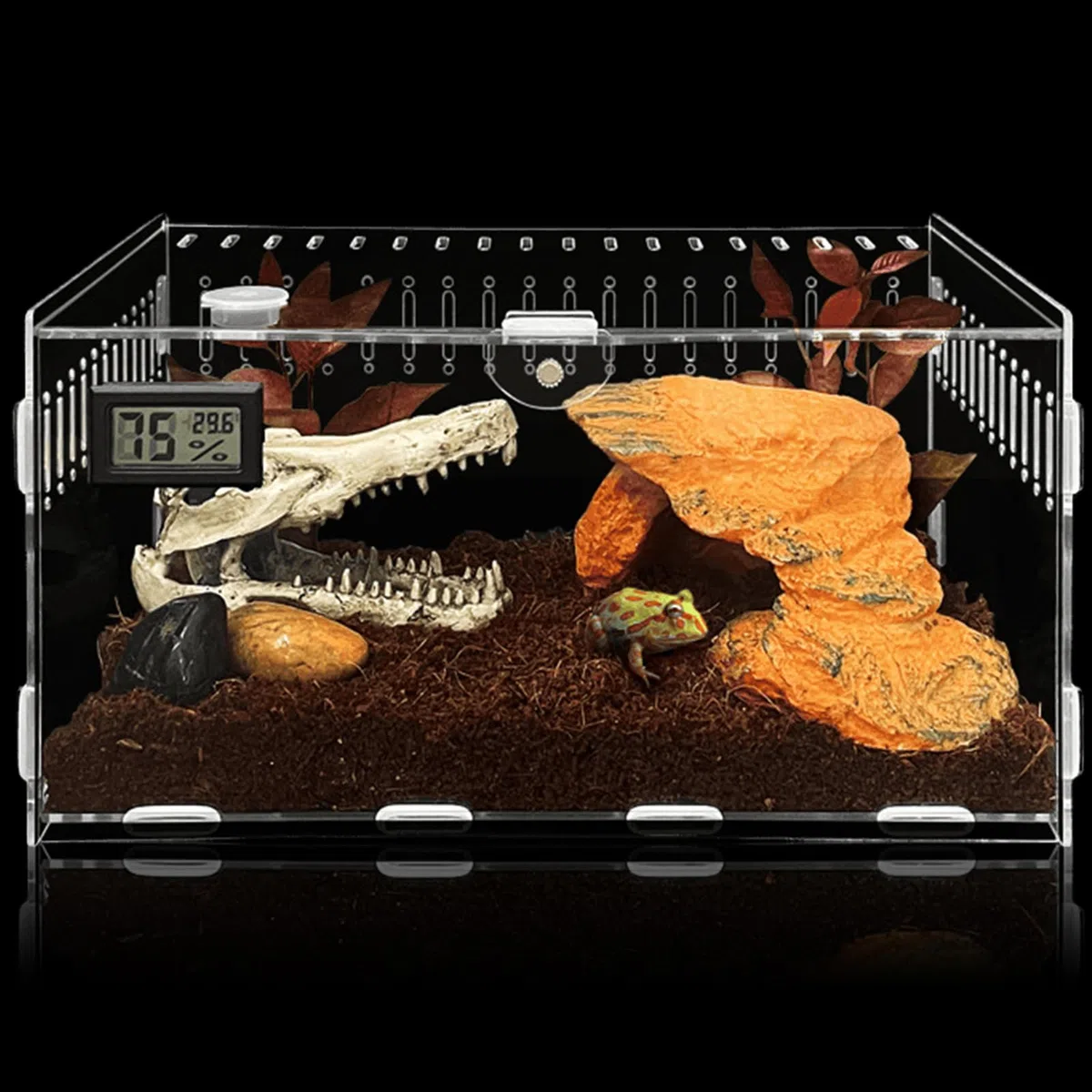 Boîte d'alimentation D'insectes,30*20*15cm Terrarium Transparent Avec Compteur Electronique De Température Et D'humidité,Terrarium Acrylique,Boîte à Nourrir En Pour Reptiles Pour Insectes,Escargots