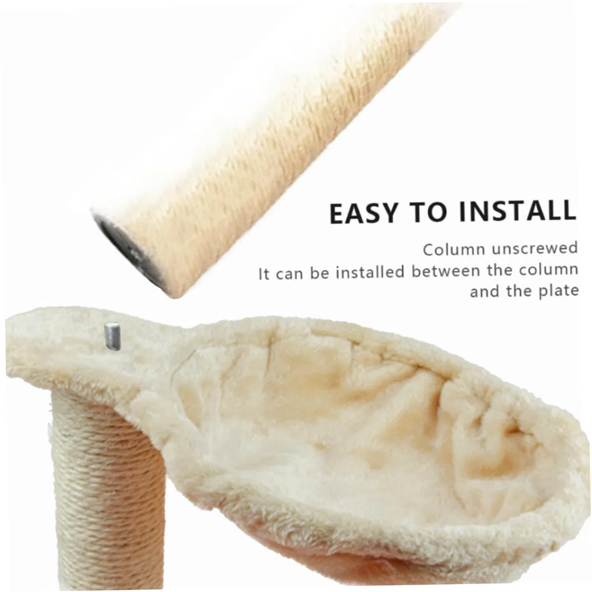Panier hamac pour chat – Grande fixation d'arbre en forme de cuillère, pièce de rechange douce et résistante aux rayures, lavable, facile à installer, beige, 43,2 cm de diamètre