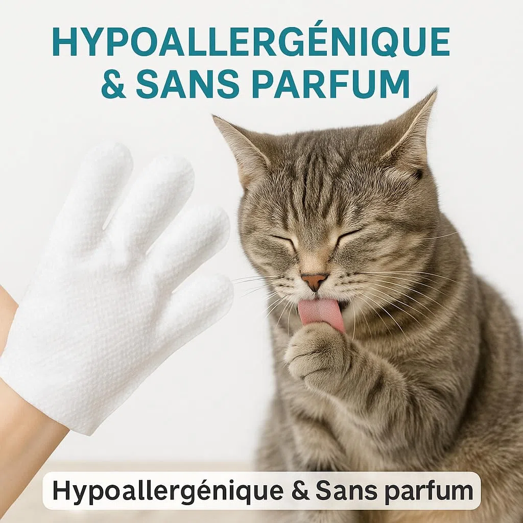 Gants Jetables Toilettage Chien Chat Petits Animaux domestiques – Lot de 12 | Gants Lavage sans Rinçage Hypoallergéniques à l’Aloé & Jojoba | Nettoie, Désodorise & Nourrit | sans Parfum – Forme Main