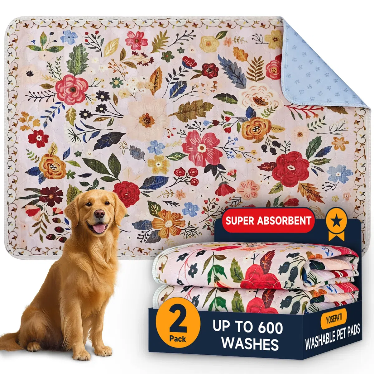 Lot de 2 Tapis hygiéniques lavables pour Chiens, réutilisables, 102 x 66 cm, Super absorbants, à séchage Rapide, imperméables et antidérapants pour Cage, Sol, canapé