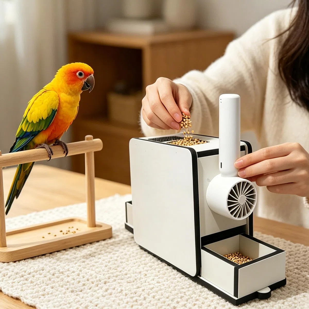 Appareil de retrait automatique de coque, souffleur rechargeable en grain de bois, système de séparation du vent à haute vitesse, composant de gestion des déchets, accessoire de station d'alimentation