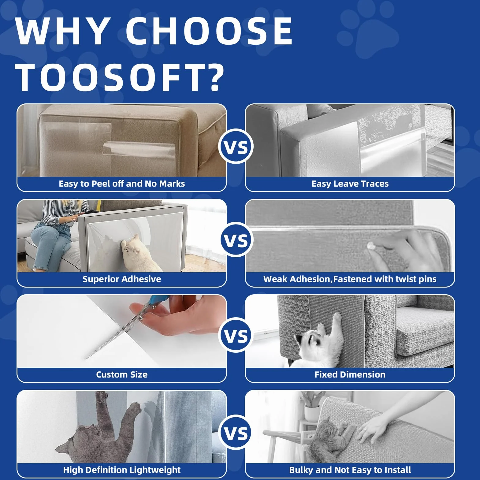 Protection Canape Chat Anti Griffe Transparent Invisible 42 * 500CM：TOOSOFt Protege Canape Griffe Chat Extra Long - Film Protection Mur Chien Adhesif Autocollant pour Meubles,Porte,Mur,Comptoirs