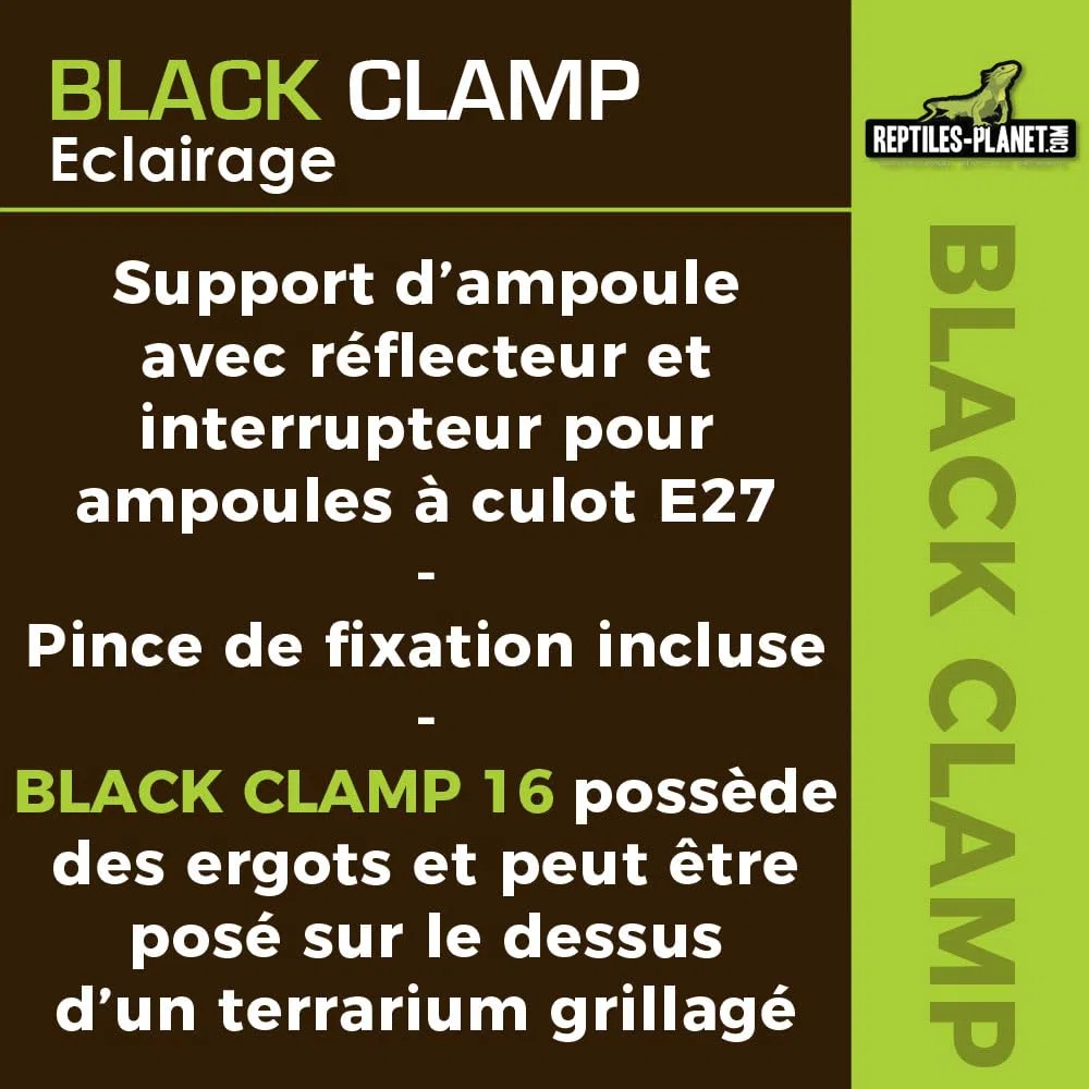 Reptiles Planet - Black Clamp 14 - Support d'Ampoule à Pince pour Terrarium - Ø 14 cm - H 16 cm