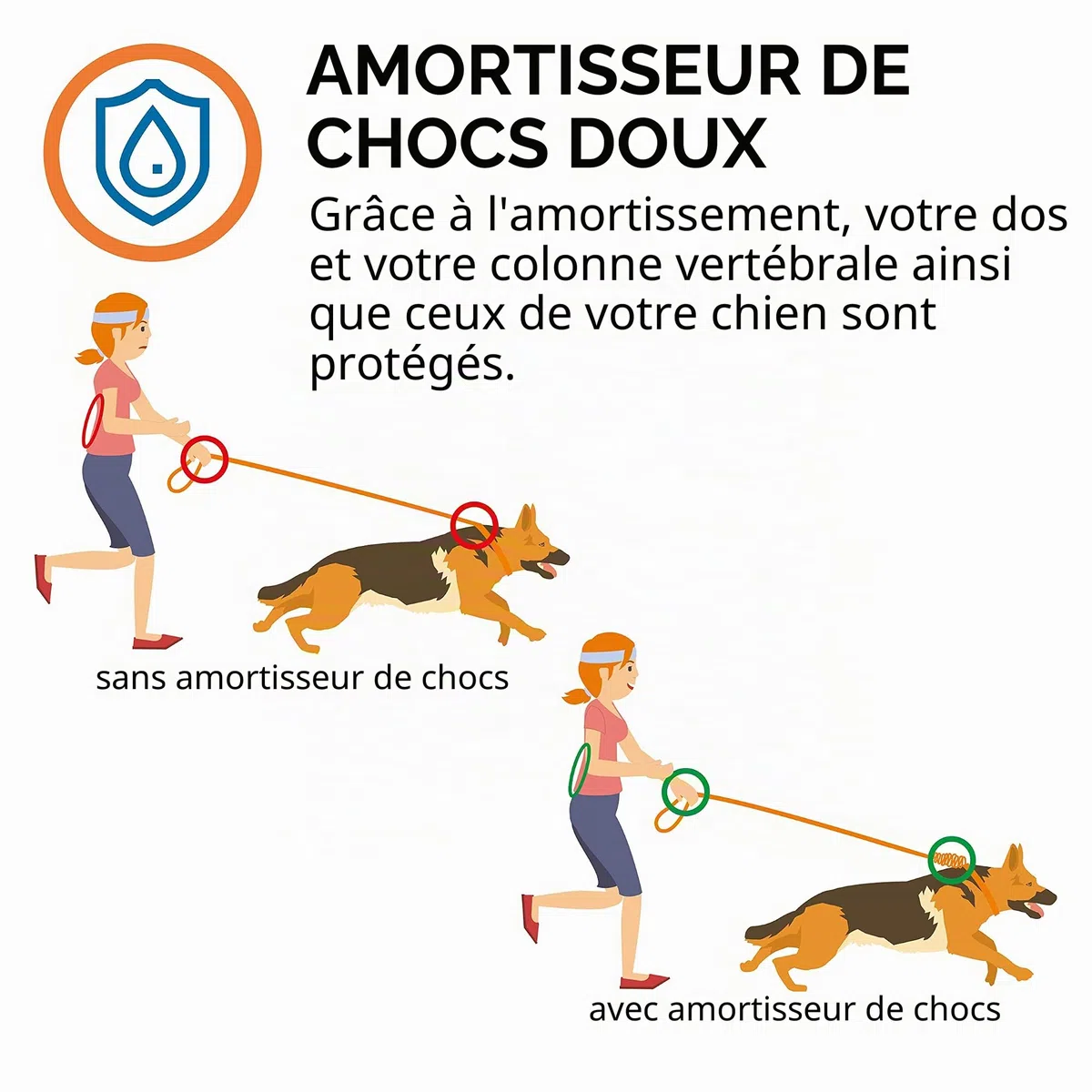 Floxik Amortisseur de chocs pour chien - Solide - Extension de laisse élastique et robuste pour chaque laisse de chien - Idéal pour la marche, le jogging et le cyclisme