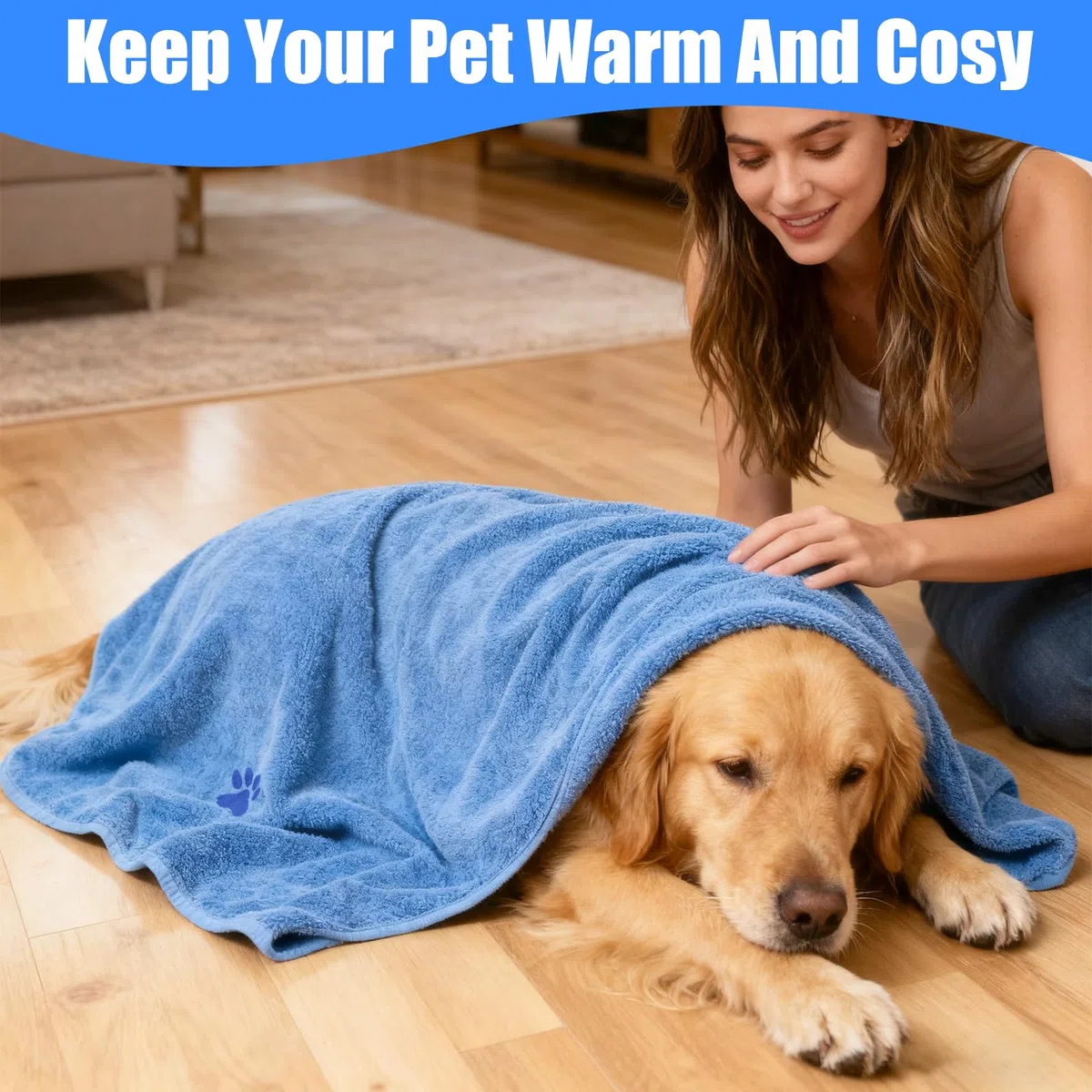 Lot De 2 Serviette pour Chien Extra Absorbante, 50 X 100Cm Serviette Chien Douce, Serviettes pour Chien Extra Absorbantes avec Motif Patte, Serviettes en Microfibre pour Chien avec Chiens, Chats