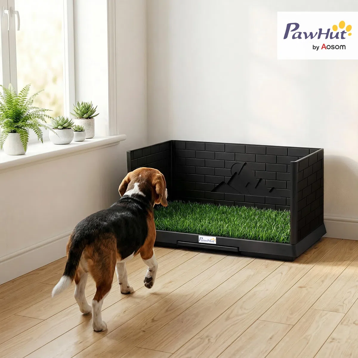 PawHut Toilette pour Chien avec Gazon Artificiel, Parois Hautes et Plateau Coulissant, Bac à Litière pour Chien avec Système de Drainage, 75x51x36,5cm, Noir