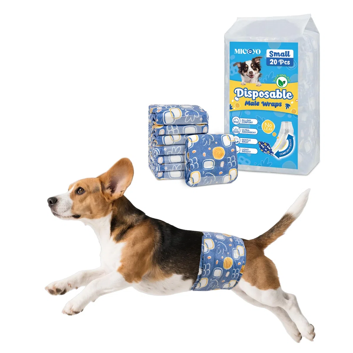 MICOOYO Couche Chien Male Jetable, Couches Chien Male Super Absorbante, Couches pour Chiens pour l'incontinence (S, 20 pièces)