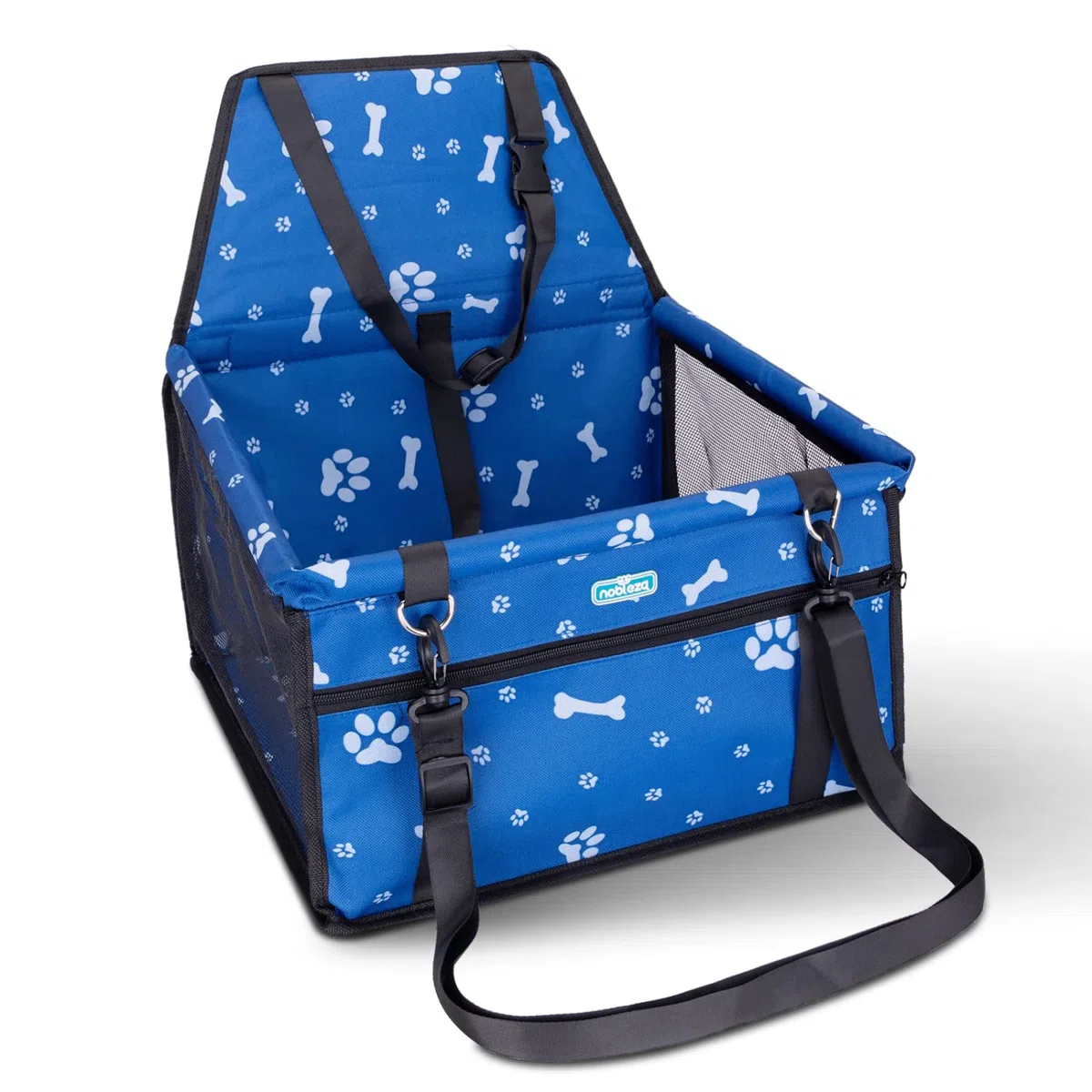 Nobleza Siège Auto pour Chien et Chat, Panier de Voiture Pliable pour Petits Chiens avec Ceinture de Sécurité, Imperméable et Respirant en Tissu Oxford, 40x34x25cm, Bleu