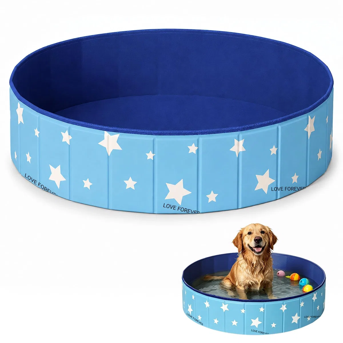 ZoneYan Piscine Pliable Chien 80 * 30 cm, Piscine pour Chien en PVC, Baignoire pour Chien Antidérapante avec Double Vidange, Piscine pour Chien Piscine Portable pour Petits et Moyens Chiens (Bleu)