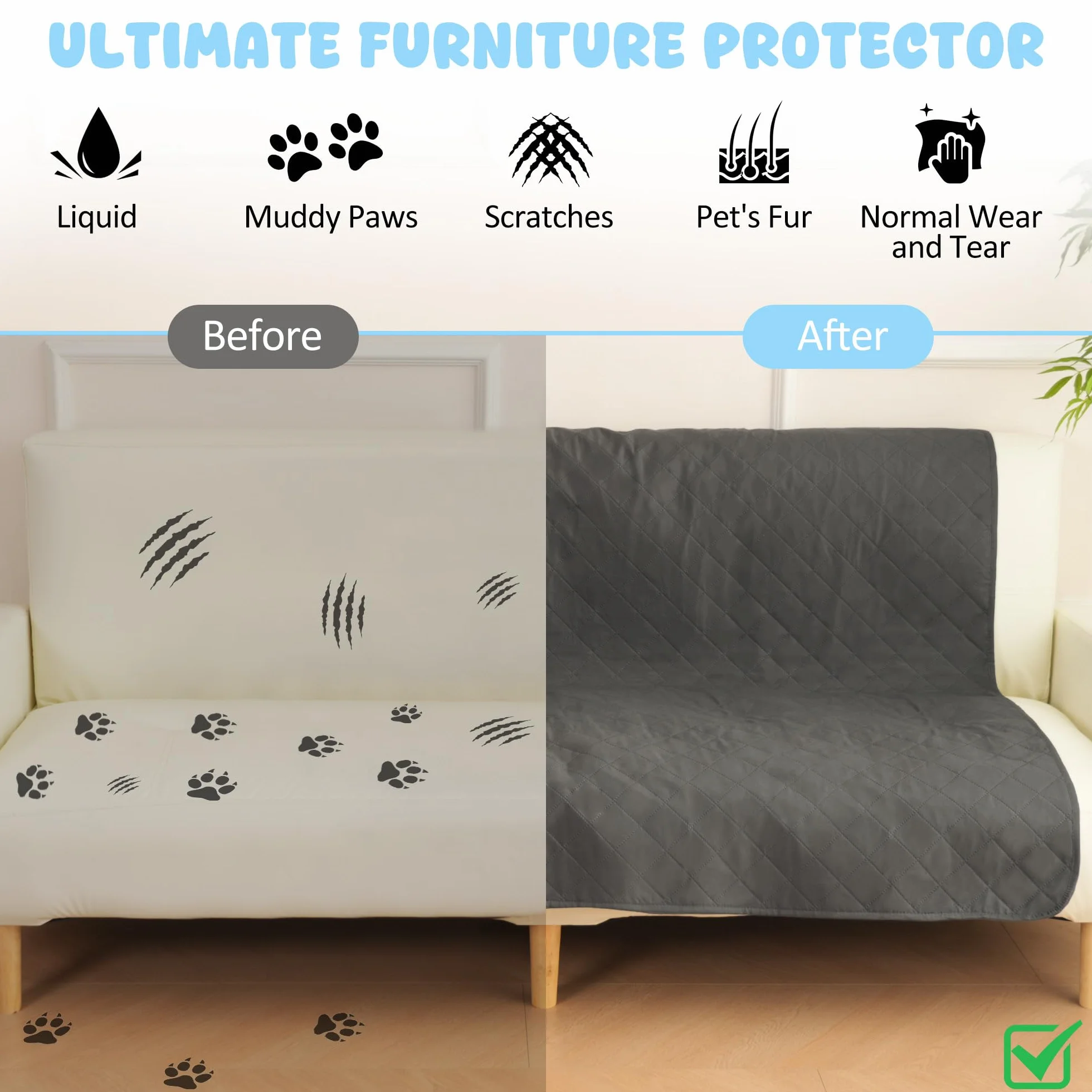 Housse de canapé imperméable pour chien et animal domestique - Lavable - Réversible - Anti-rayures - Résistante aux poils d'animaux - Pour chiot, chiens et chats de taille moyenne et grande