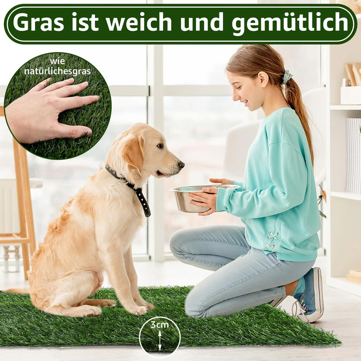 Lot de 2 Tapis de Propreté Chien en Fausse Pelouse 51x63 cm, Toilette pour Chien Lavable et Réutilisable, Litière Chien Intérieur et Extérieur avec Gazon Artificiel