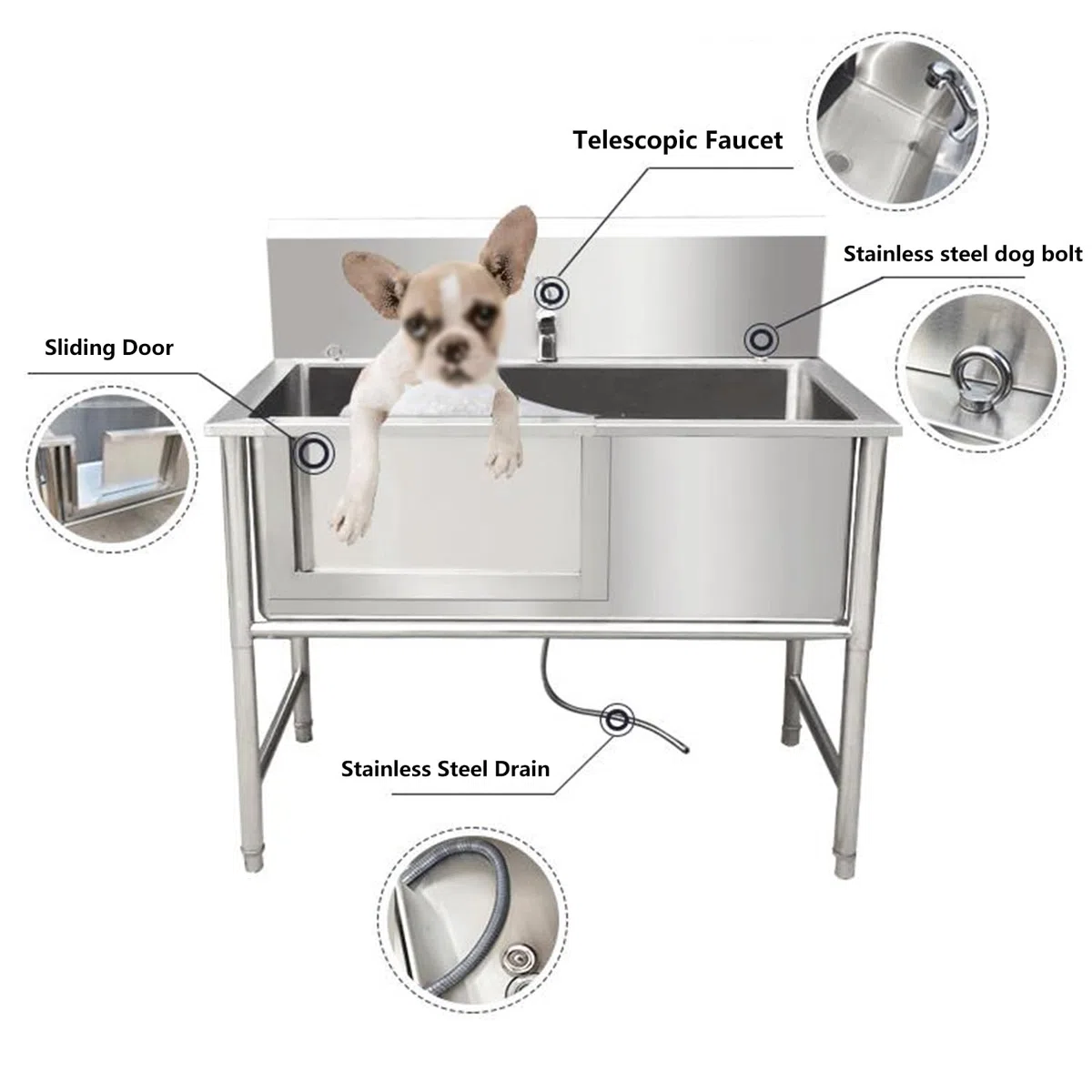 évier De Lavage Pour Chien De 119,4 Cm, Baignoire De Douche Pour Chien, Station De Toilettage Pour Chien Pour La Maison, Baignoire Professionnelle En Acier Inoxydable Pour Chien(47in/120cm)