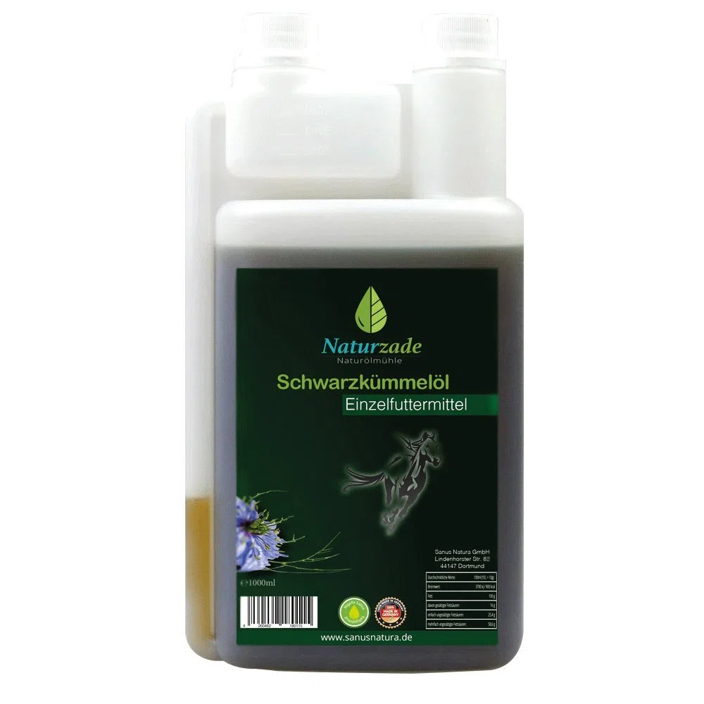 Naturzade Huile de nigelle - Matière première pour alimentation de cheval/chien - Flacon doseur 1 l