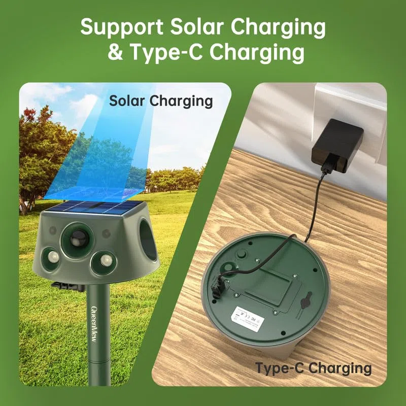 Répulsif Chat Extérieur, Repulsif Ultrason Chat, Solaire Ultrason Anti Chat Chien, Charge de Solaire, Répulsif Chat Chien Jardin pour Chats, Pigeon, Oiseaux, Renard, Rat, 3 Modes