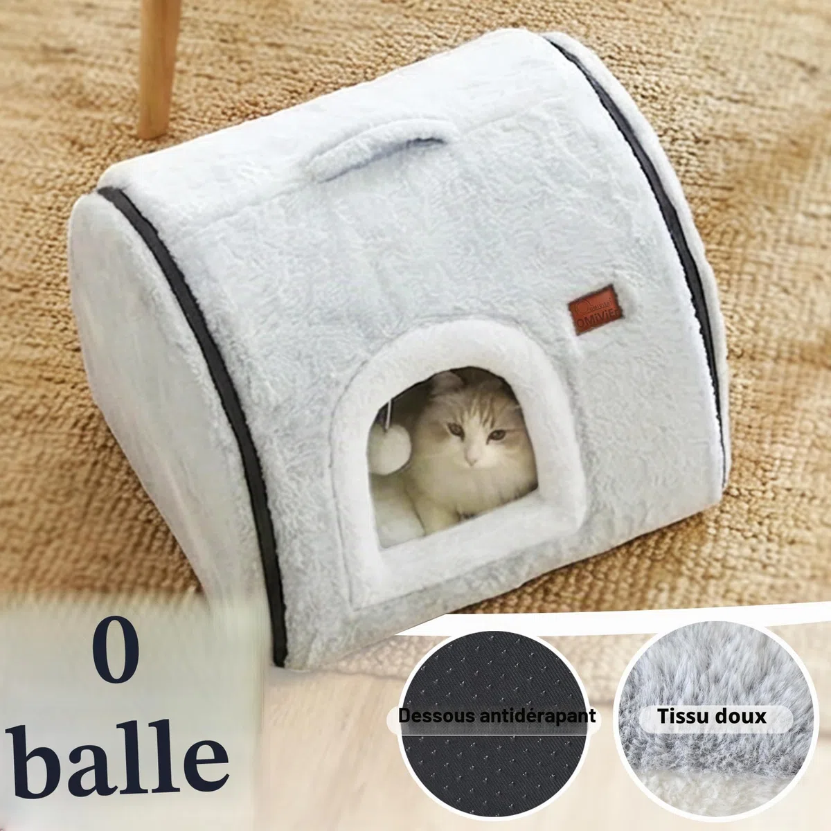 Lit pour Chat d'intérieur Doux et Confortable, avec Coussin rembourré Amovible et Lavable, lit fermé pour Chat, cachette, Tente pour Petit Chien (Gris)
