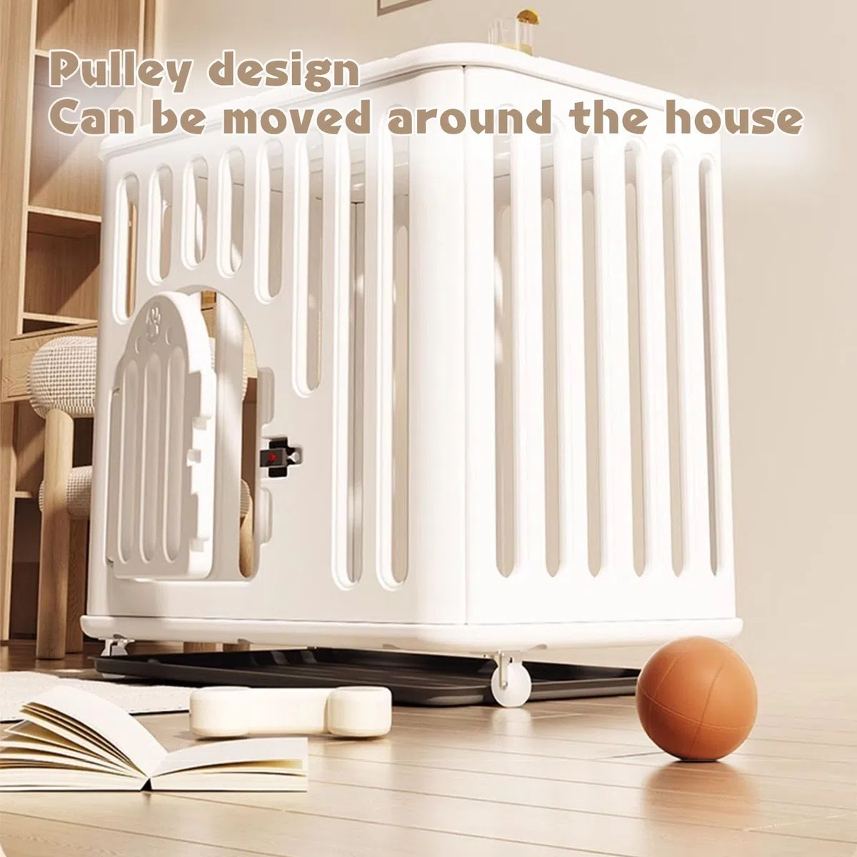 NEONMAN Cage pour Chien Cage Chien Cage Chien Interieur Caisse Chien Robuste en Plastique PE avec roulettes pour empêcher la Fuite Plateau en Plastique Facile à Installer(Blanc,XS)