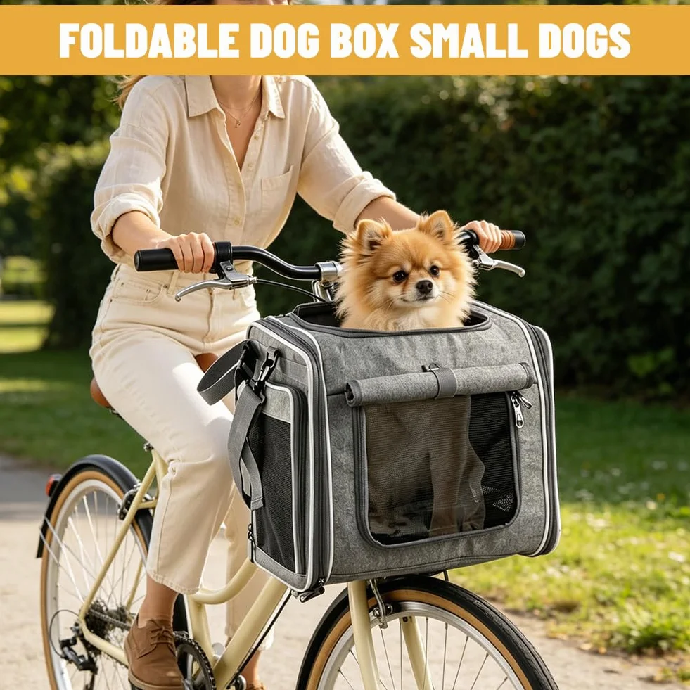 Panier de vélo pour chien avant 4 en 1, sac à dos extensible pour chien, panier de vélo pour chien, gris, sac de voyage pliable avec 4 fenêtres en maille et 4 portes ouvertes, panier de vélo pour